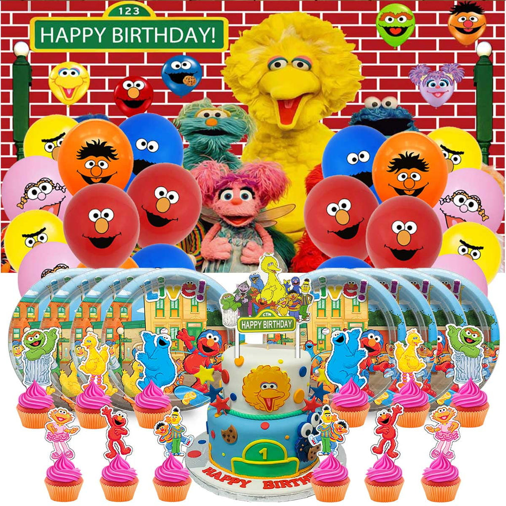 Sesame Street Birthday Party Supplies Balloons Paper Plates Decoration Cake Topper Decor Tableware Banner Backdrop
