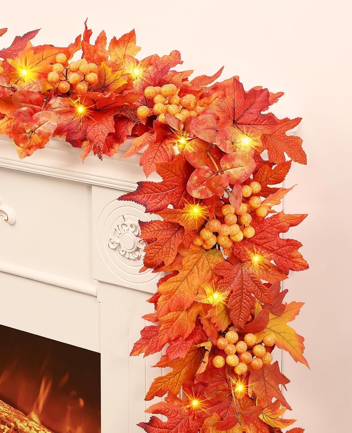 Yastouay 5.9Ft Fall Garland Maple Leaf,Hanging Autumn Fake Vine With Pumpkins And Berries For Fall Thanksgiving Wedding Home Decor