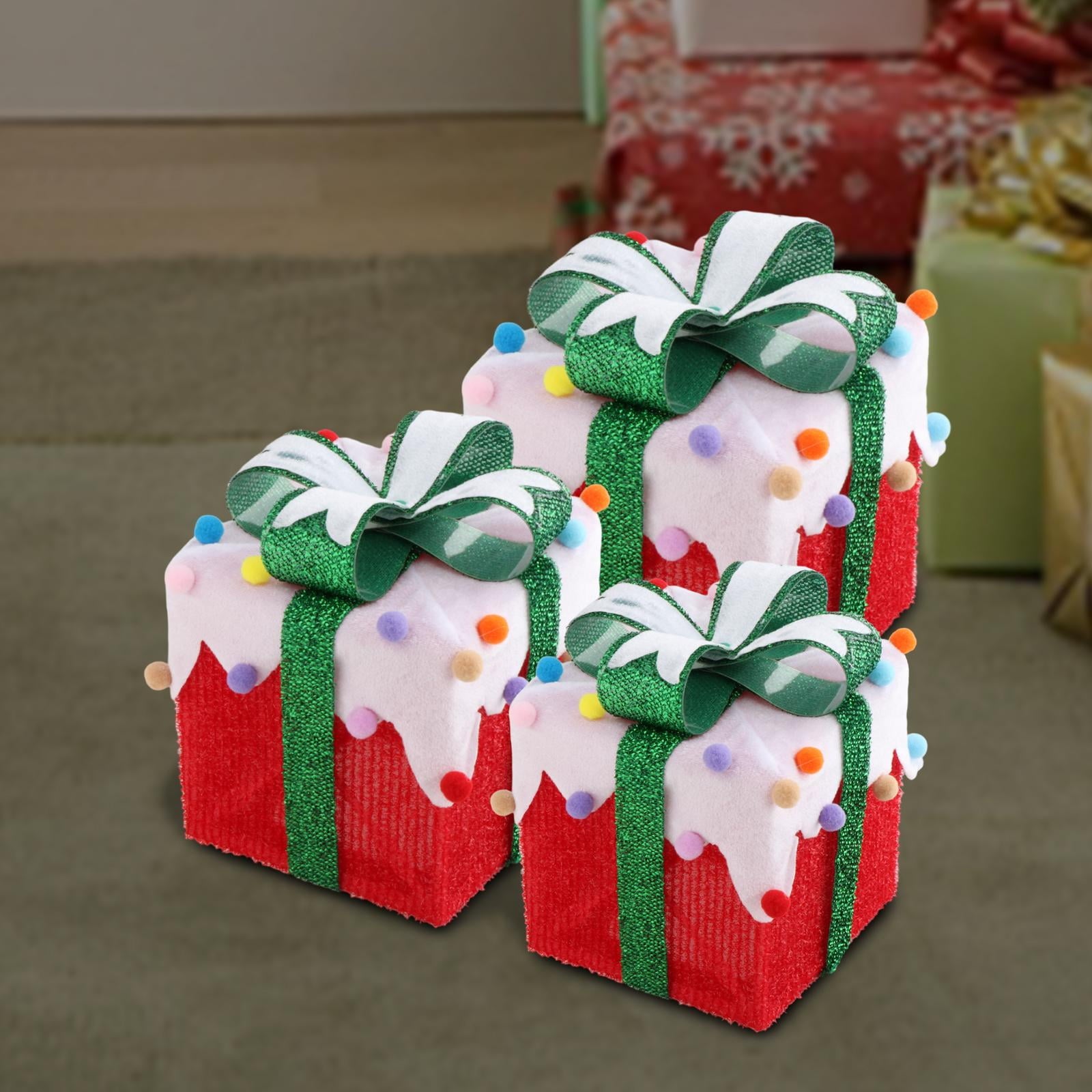 Sharprepublic 3 Pcs Christmas Lighted Gift Boxes Decorations for Outdoor Bedroom Fireplace Colorful