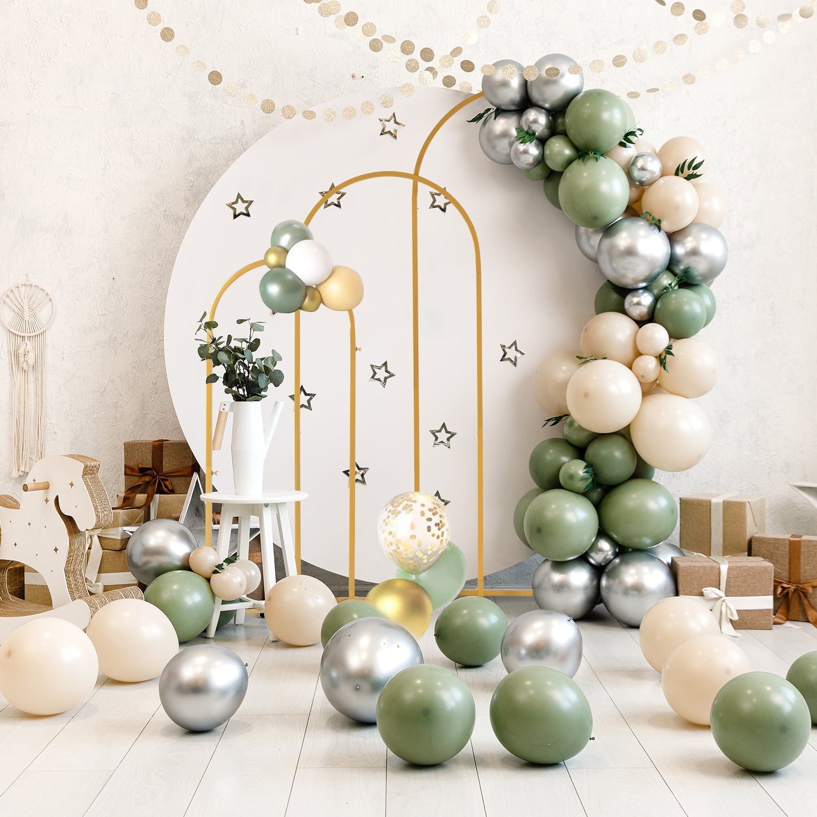 JP OUTDOOR 7.2ft Wedding Arch for Ceremony, Golden Balloon Stand, Metal Arch Backdrop for Decor