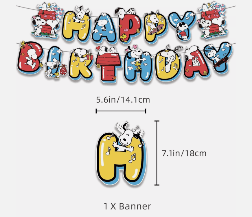 Snoopy Theme Birthday Party Supplies Set Balloon Banner Cake Toppers
