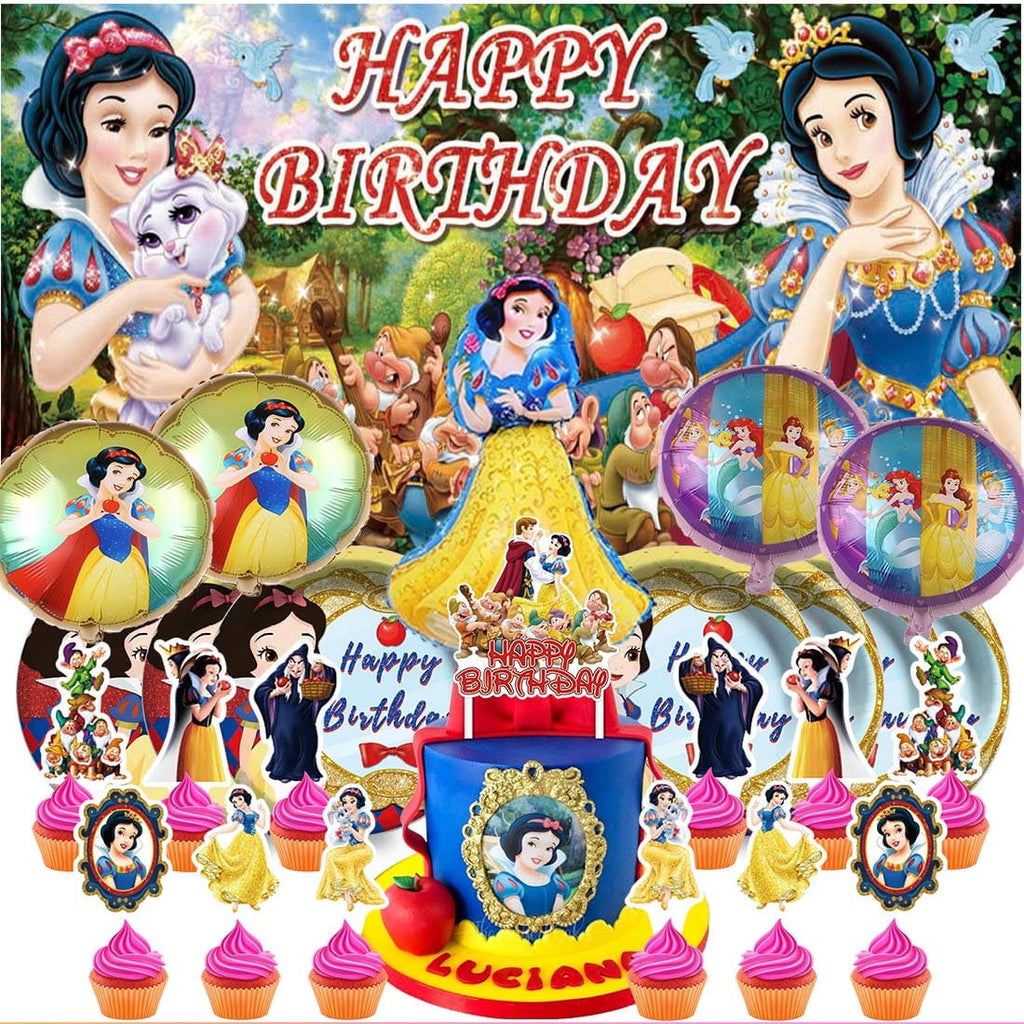 Snow  White Princess Party Supplies Decor Tableware Backdrop Banner Cake Topper Balloons Birthday Decorations