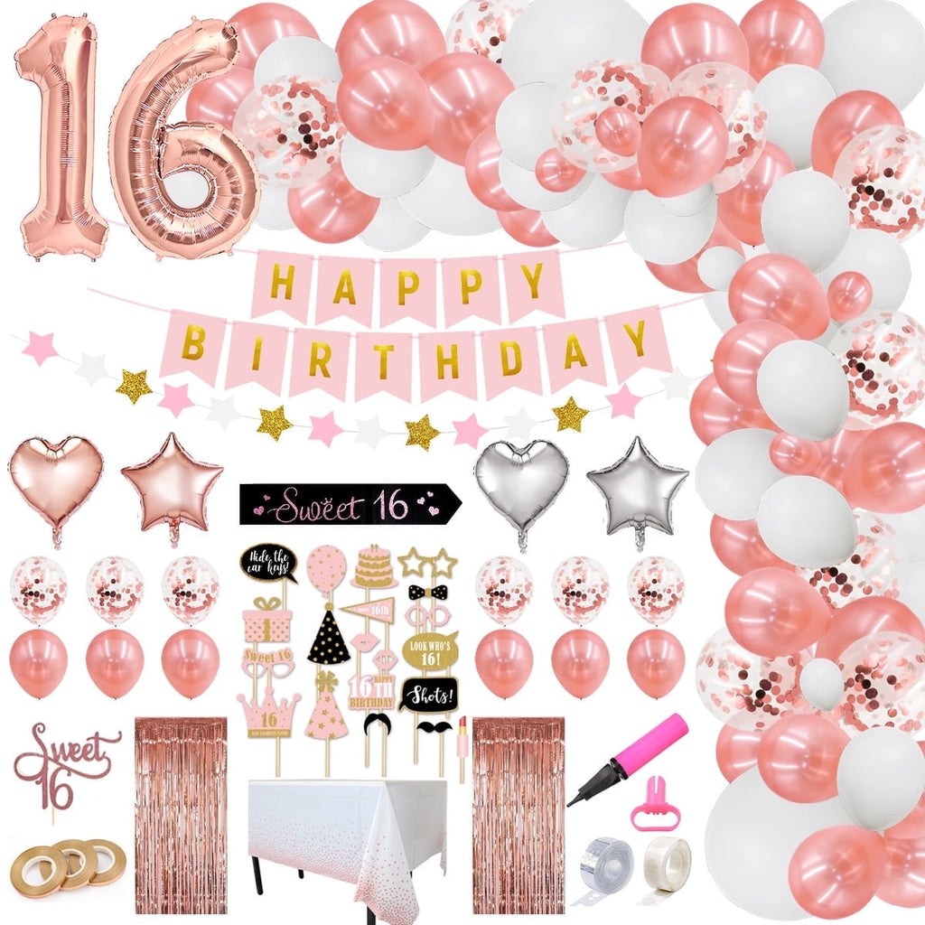 Sparkles Hub Sweet 16 Birthday Decorations with Balloon Arch Garland