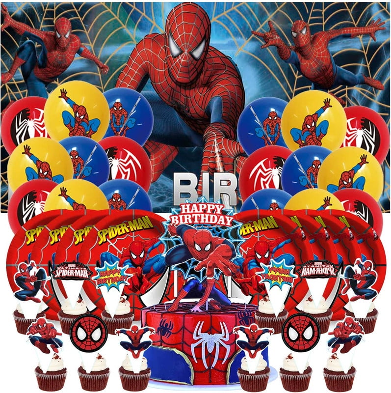 Spiderman Party Supplies Plates Decoration Backdrop Banner Birthday Decor Tableware Fans Balloons