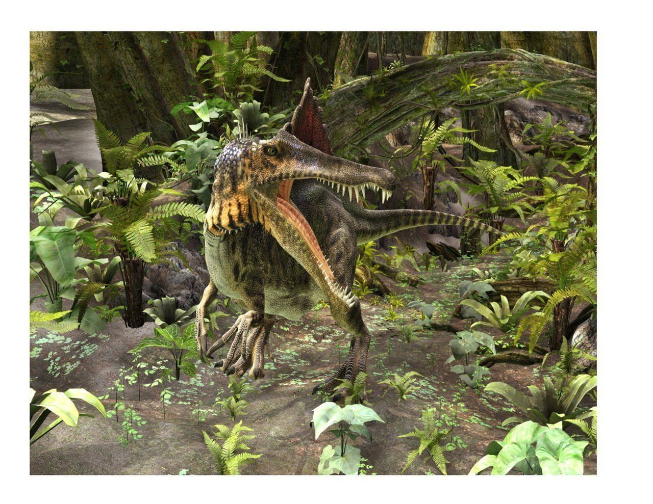 Spinosaurus Dinosaur Sharp Teeth Trees Edible Cake Topper Image ABPID00254