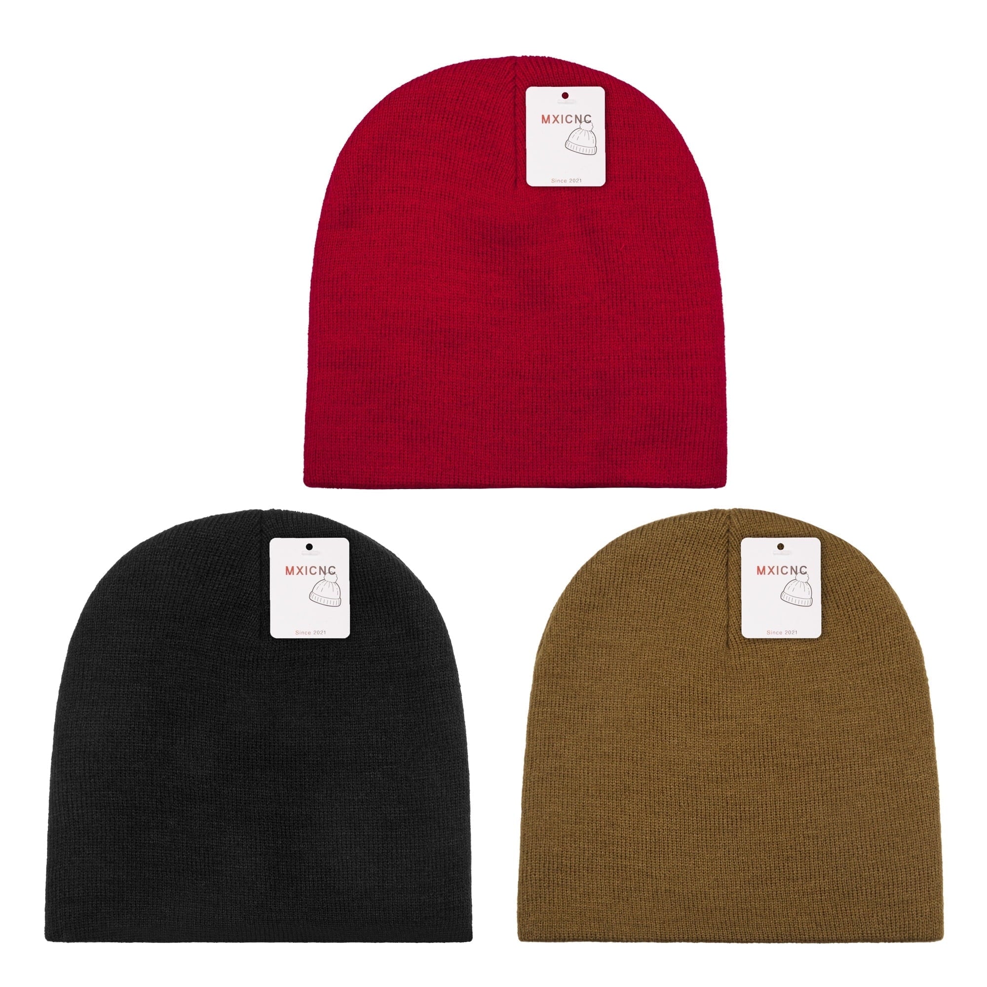 4 Pack Straight Knit Beanie Hat for Men & Women - Winter Warm Skull Cap, Stretchy Unisex Cold Weather Beanie, 4 Black