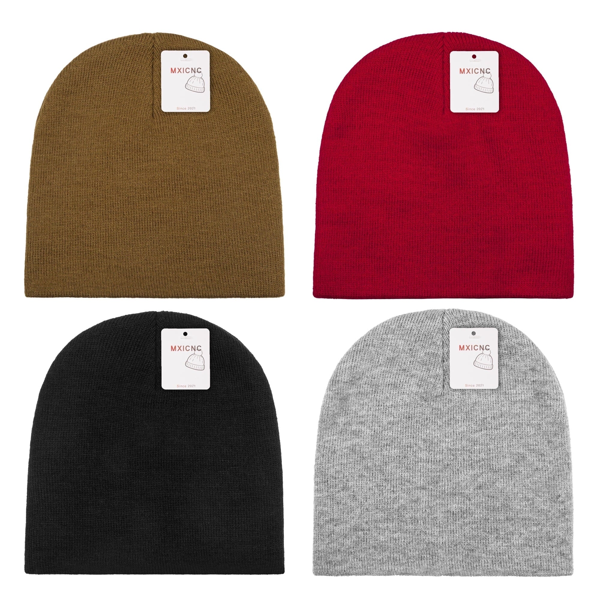 4 Pack Straight Knit Beanie Hat for Men & Women - Winter Warm Skull Cap, Stretchy Unisex Cold Weather Beanie, 4 Black