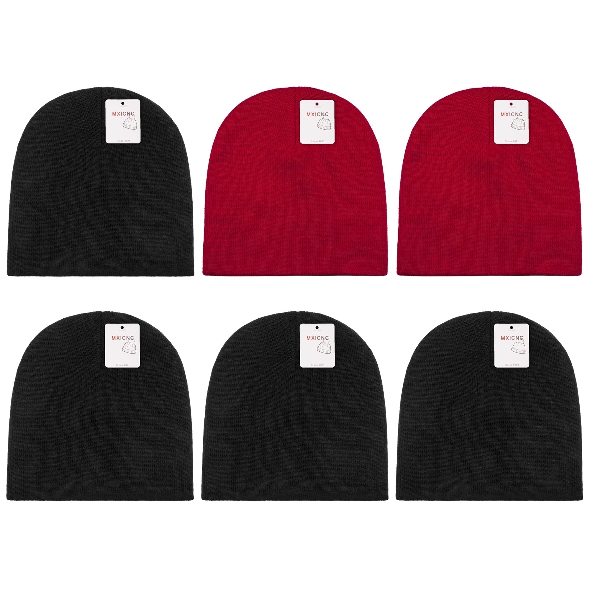 4 Pack Straight Knit Beanie Hat for Men & Women - Winter Warm Skull Cap, Stretchy Unisex Cold Weather Beanie, 4 Black