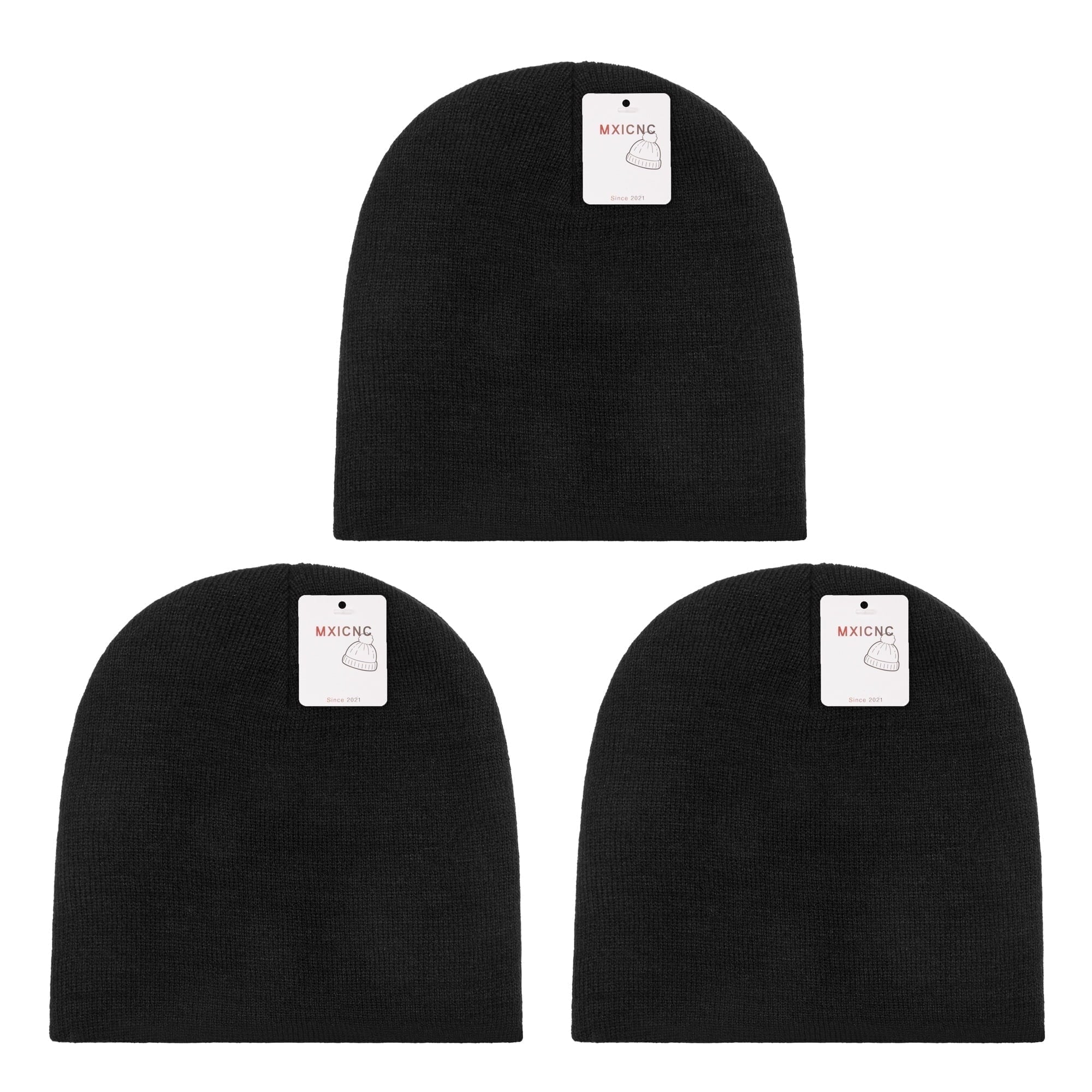 4 Pack Straight Knit Beanie Hat for Men & Women - Winter Warm Skull Cap, Stretchy Unisex Cold Weather Beanie, 4 Black