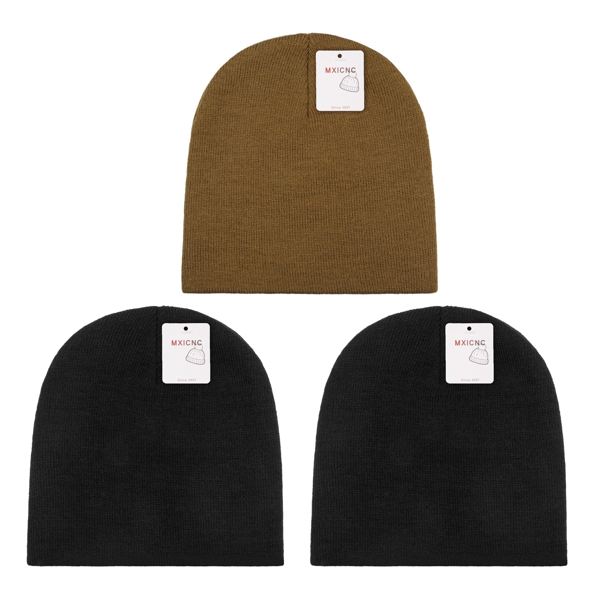 4 Pack Straight Knit Beanie Hat for Men & Women - Winter Warm Skull Cap, Stretchy Unisex Cold Weather Beanie, 4 Black