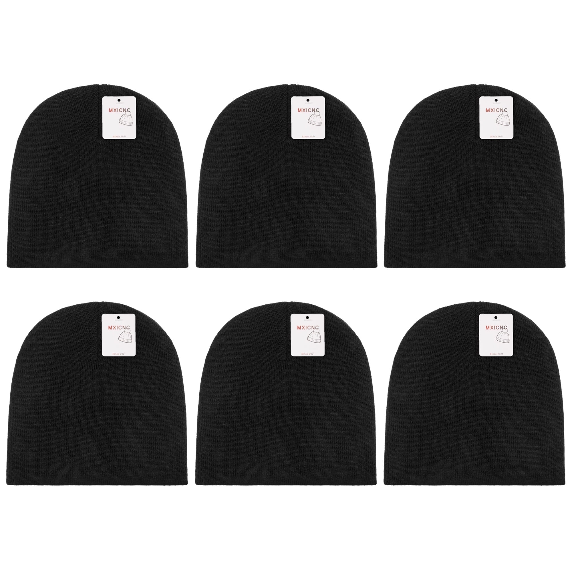 4 Pack Straight Knit Beanie Hat for Men & Women - Winter Warm Skull Cap, Stretchy Unisex Cold Weather Beanie, 4 Black