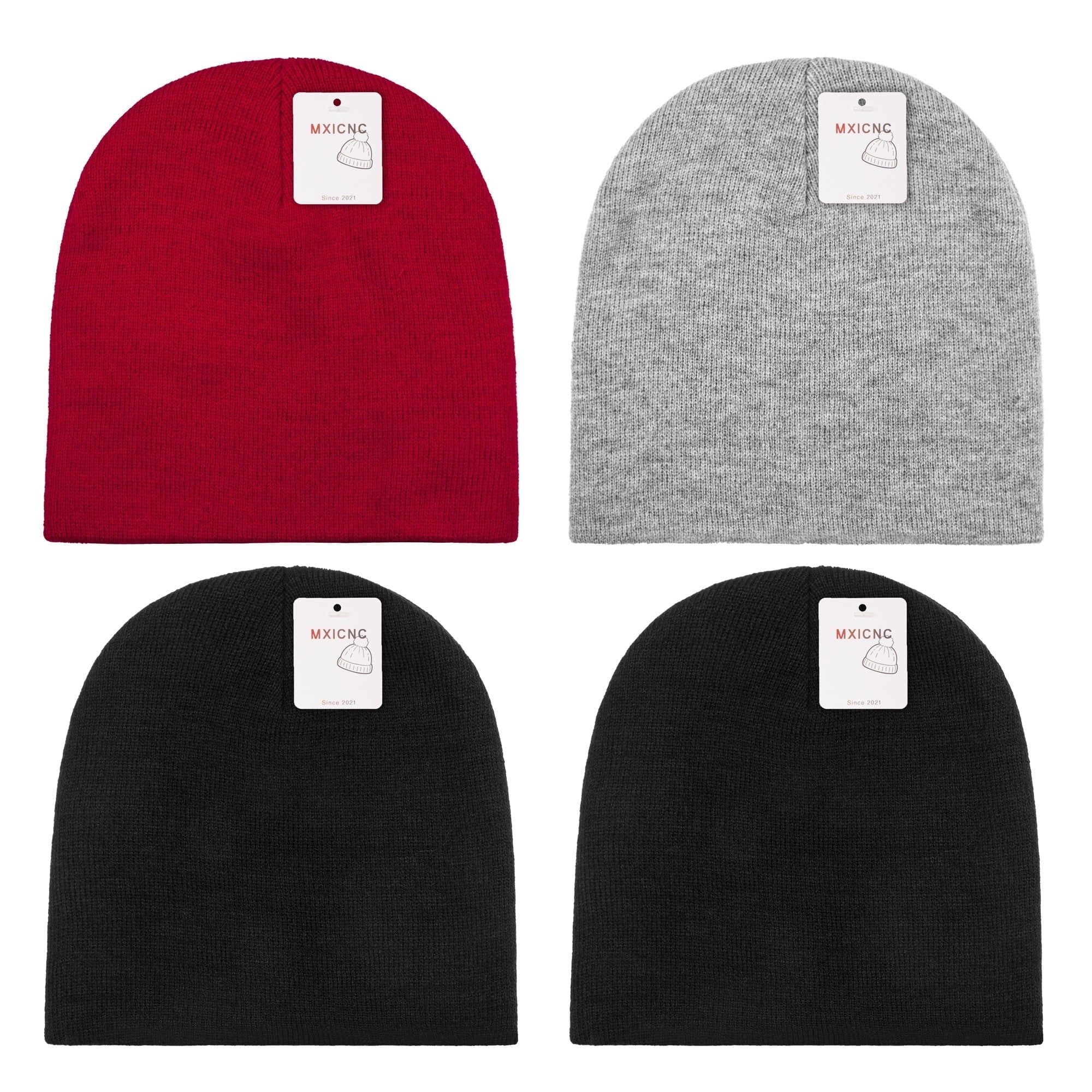 4 Pack Straight Knit Beanie Hat for Men & Women - Winter Warm Skull Cap, Stretchy Unisex Cold Weather Beanie, 4 Black