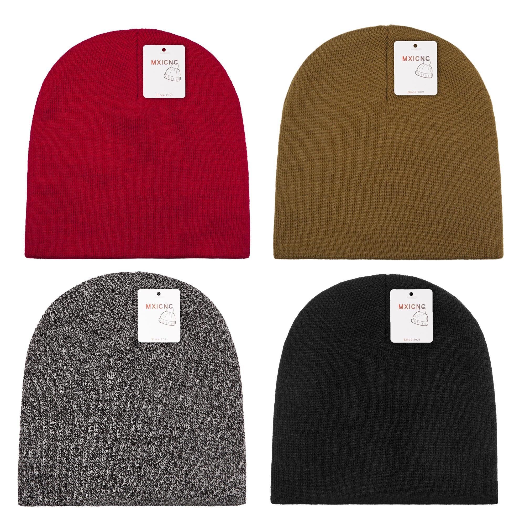 4 Pack Straight Knit Beanie Hat for Men & Women - Winter Warm Skull Cap, Stretchy Unisex Cold Weather Beanie, 4 Black