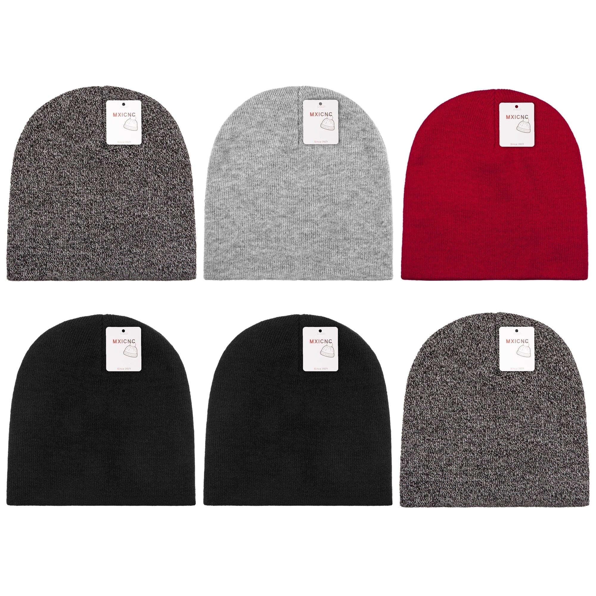 4 Pack Straight Knit Beanie Hat for Men & Women - Winter Warm Skull Cap, Stretchy Unisex Cold Weather Beanie, 4 Black