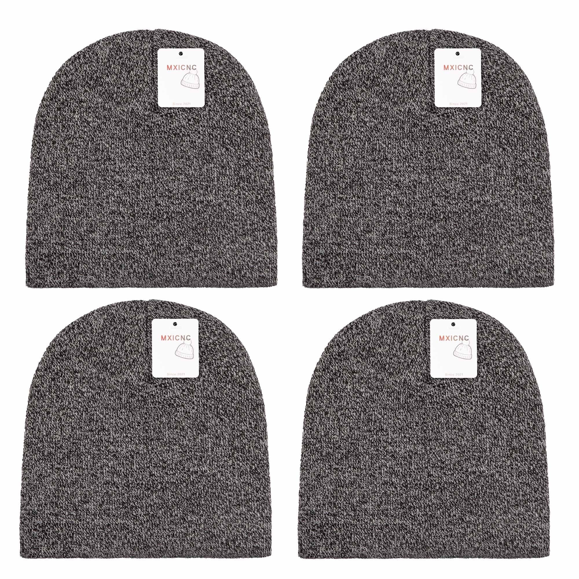4 Pack Straight Knit Beanie Hat for Men & Women - Winter Warm Skull Cap, Stretchy Unisex Cold Weather Beanie, 4 Black
