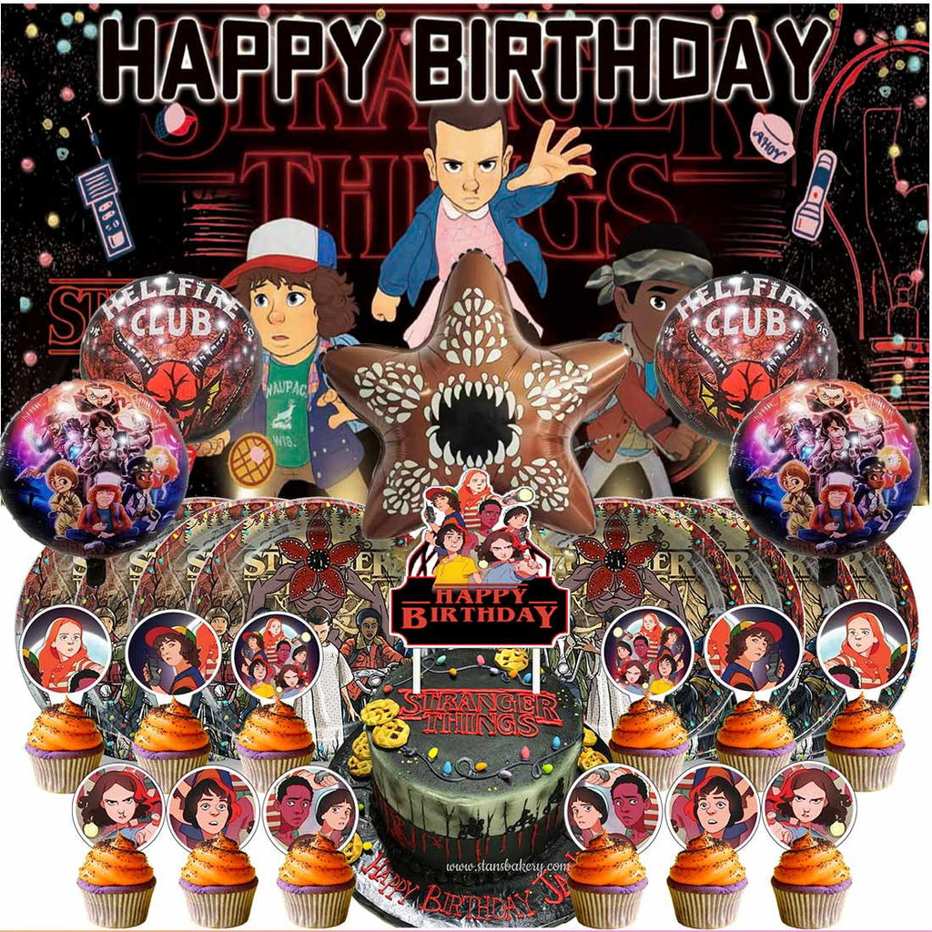 Strangers Things Party Supplies Decor Tableware Backdrop Banner Cake Topper Balloons Birthday Decorations