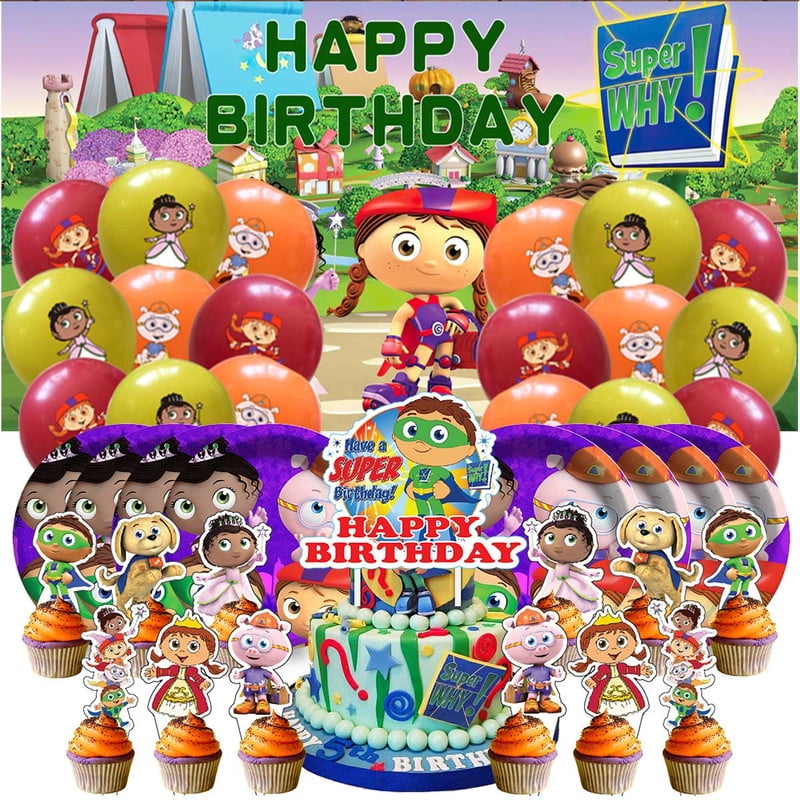 Super Why Party Supplies Balloons Tableware Birthday Decorations Plates Banner Cake Topper Backdrop
