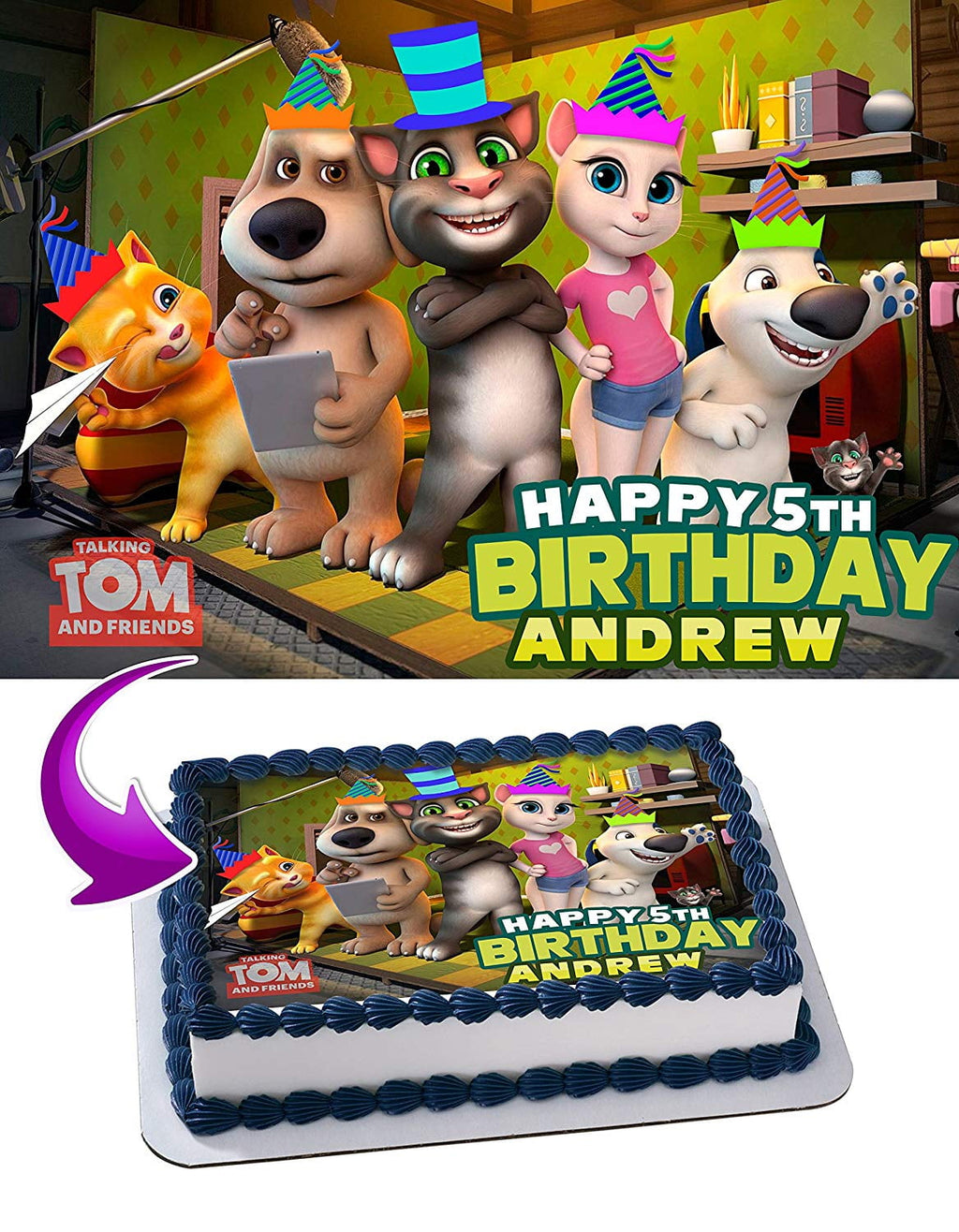 Talking Tom - Edible Cake Topper - 11.7 x 17.5 Inches 1/2 Sheet rectangular