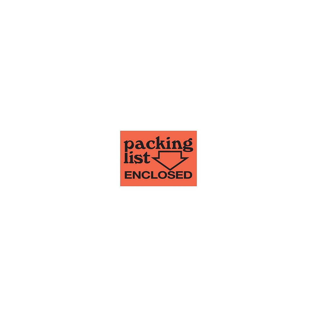 Tape Logic Labels "Packing List Enclosed" 3" x 5" Fluorescent Orange 500/Roll SCL561