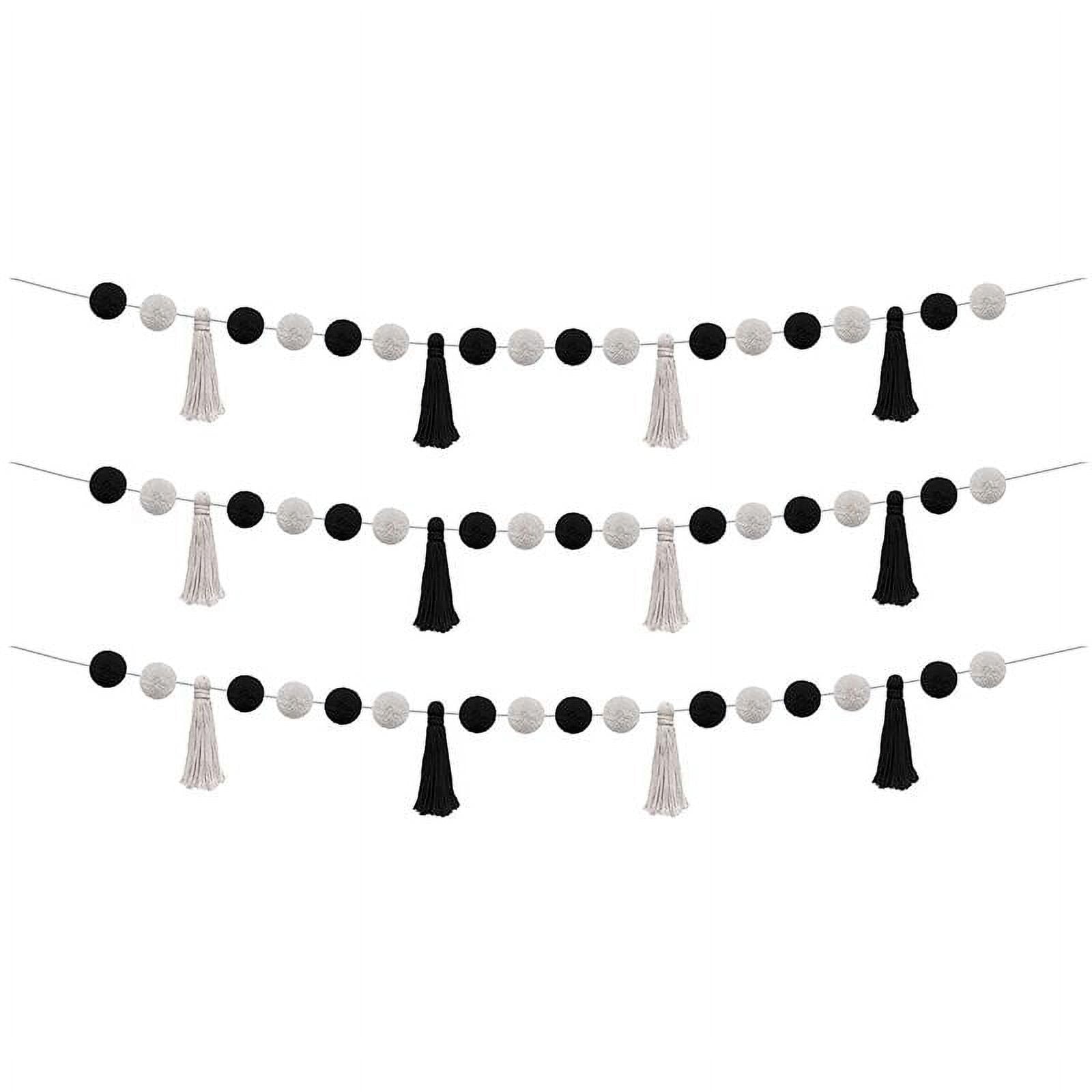 Teacher Created Resources Black and White Pom-Poms and Tassels Garland, Pack of 3