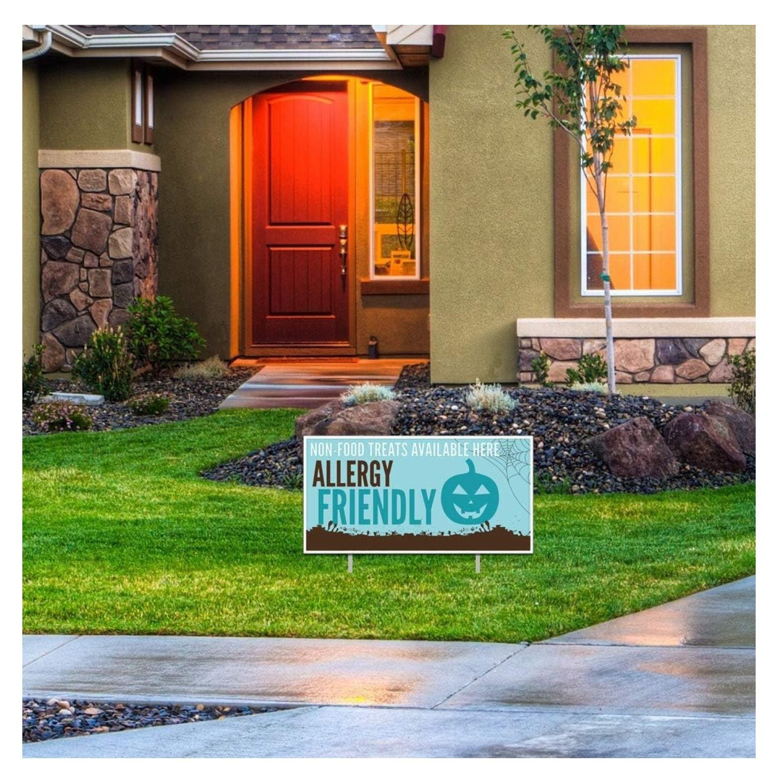 Teal Pumpkin Allergy Friendly Yard Sign 12 inches x 24 inches Two Sided Set of 2 Weatherproof Yard Sign with Stakes