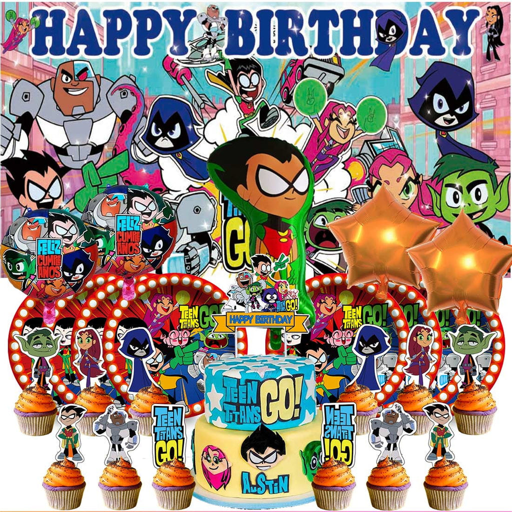 Teen Titans Go Party Supplies Decor Tableware Backdrop Banner Cake Topper Balloons Birthday Decorations