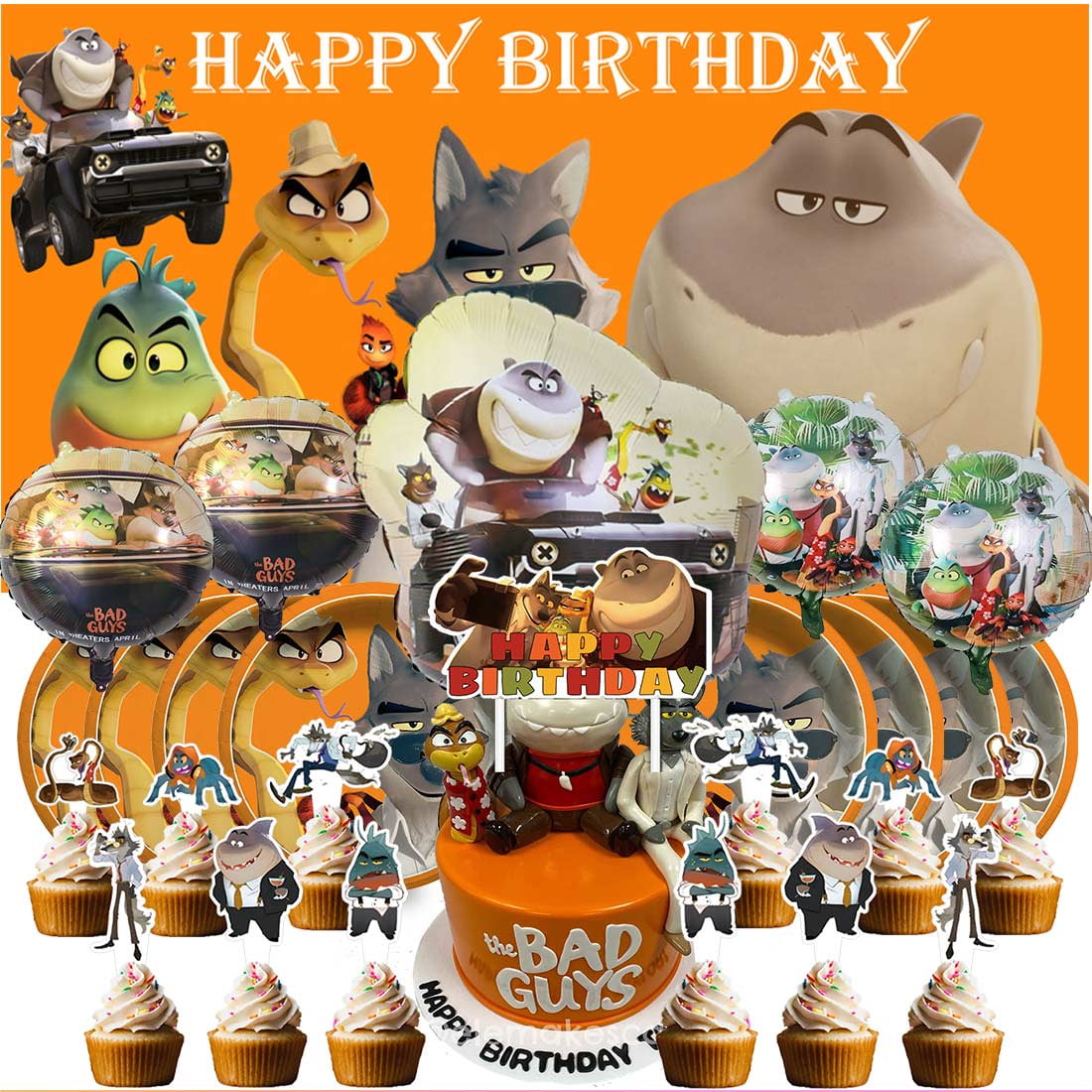 The Bad Guys Supplies Plates Decoration Backdrop Banner Birthday Decor Tableware Fans Balloons