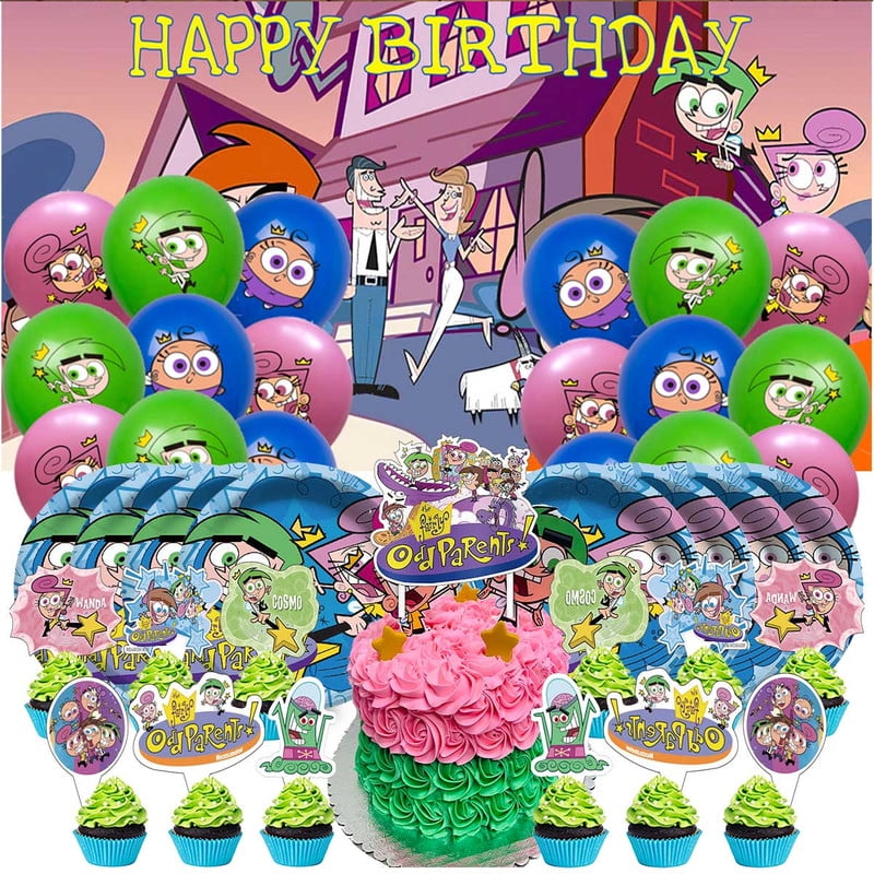 The Fairly OddParents Balloons Tableware Party Supplies Decor Birthday Cake Topper Decorations Tapestry Decor