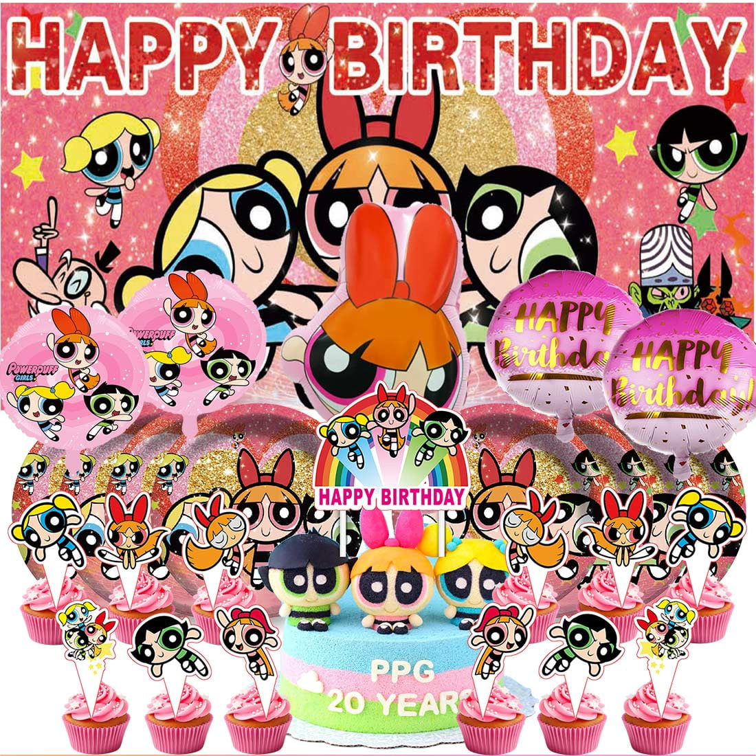 The Powerpuff Girls Party Supplies Decor Tableware Backdrop Banner Cake Topper Balloons Birthday Decorations