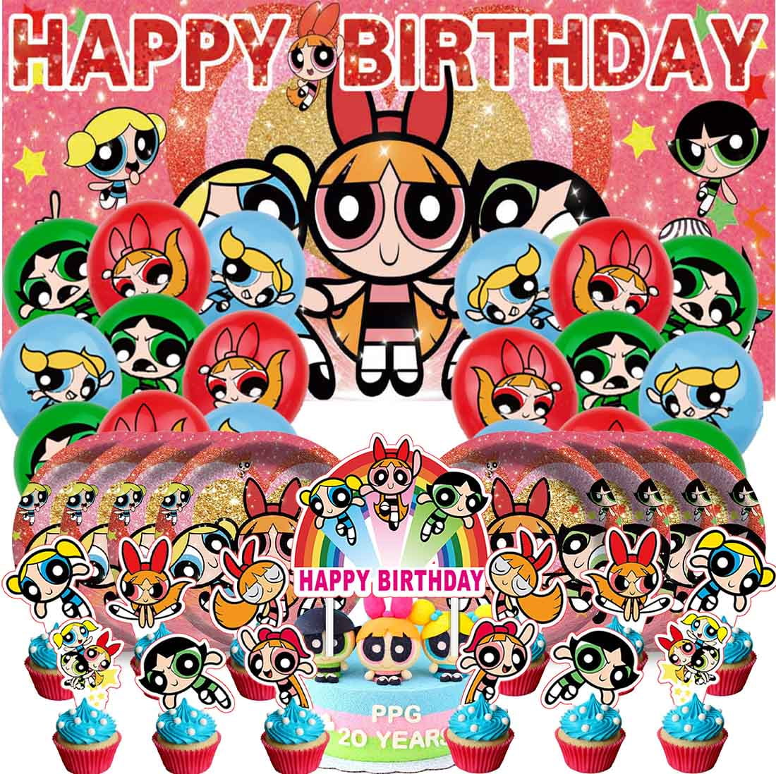 The Powerpuff Girls Party Supplies Plates Decorations Birthday Cake Topper Banner Decor Backdrop Balloons