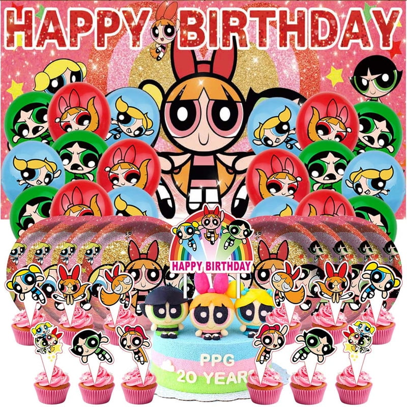 The Powerpuff Girls Plates Balloons Party Supplies Decor Backdrop Cake Topper Banner Decorations Tableware
