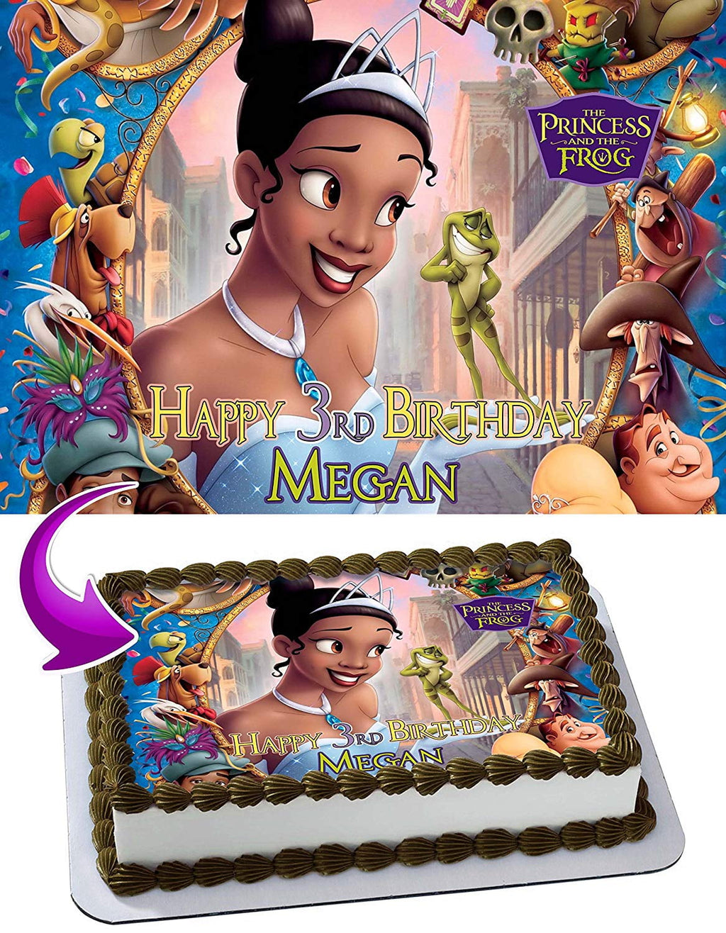 The Princess and The Frog - Edible Cake Topper - 11.7 x 17.5 Inches 1/2 Sheet rectangular