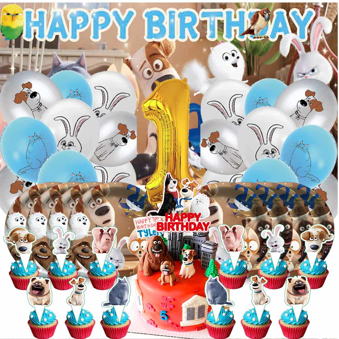 The Secret Life of Pets Balloons Party Supplies 1st Decor Tableware Birthday Cake Topper Decorations Banner Backdrop