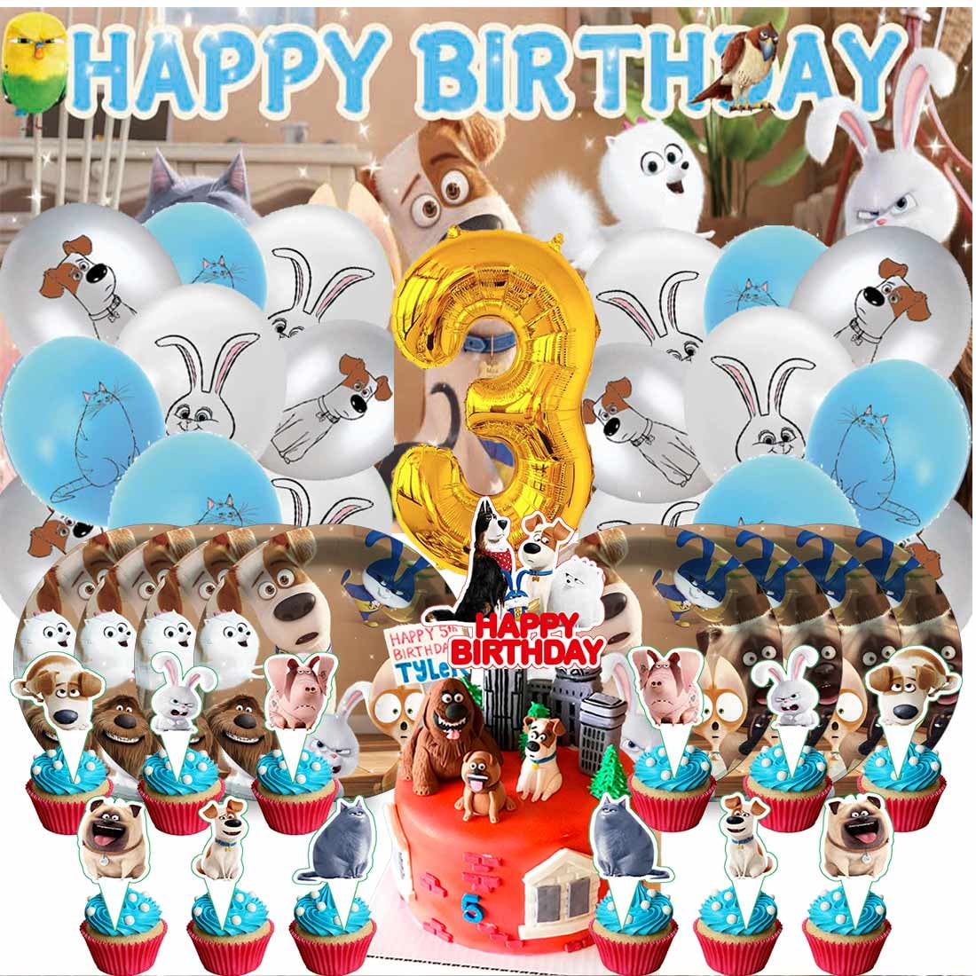 The Secret Life of Pets Balloons Party Supplies 1st Decor Tableware Birthday Cake Topper Decorations Banner Backdrop