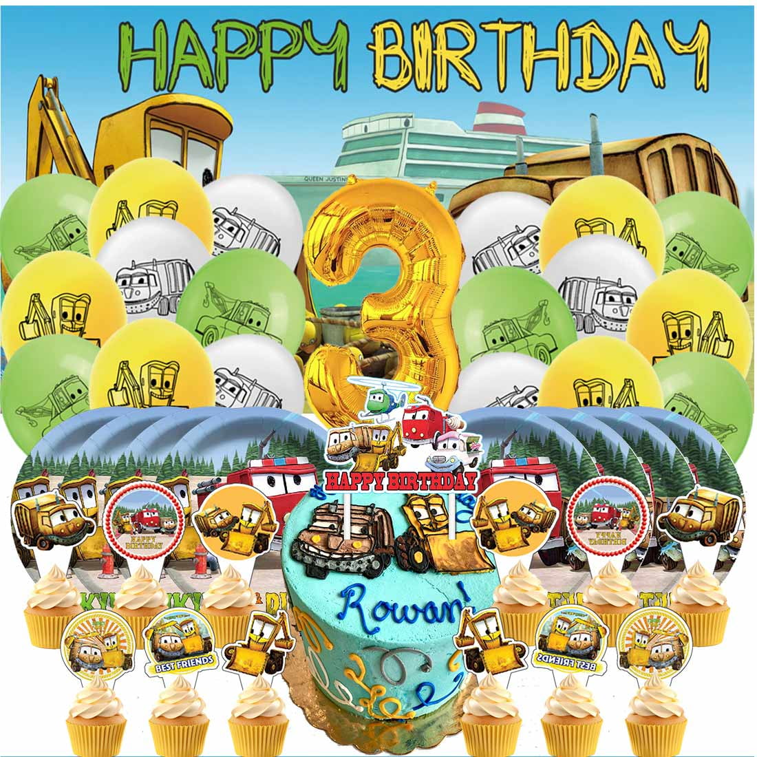 The Stinky and Dirty Show Balloons Party Supplies 3rd Decor Tableware Birthday Cake Topper Decorations Banner Backdrop