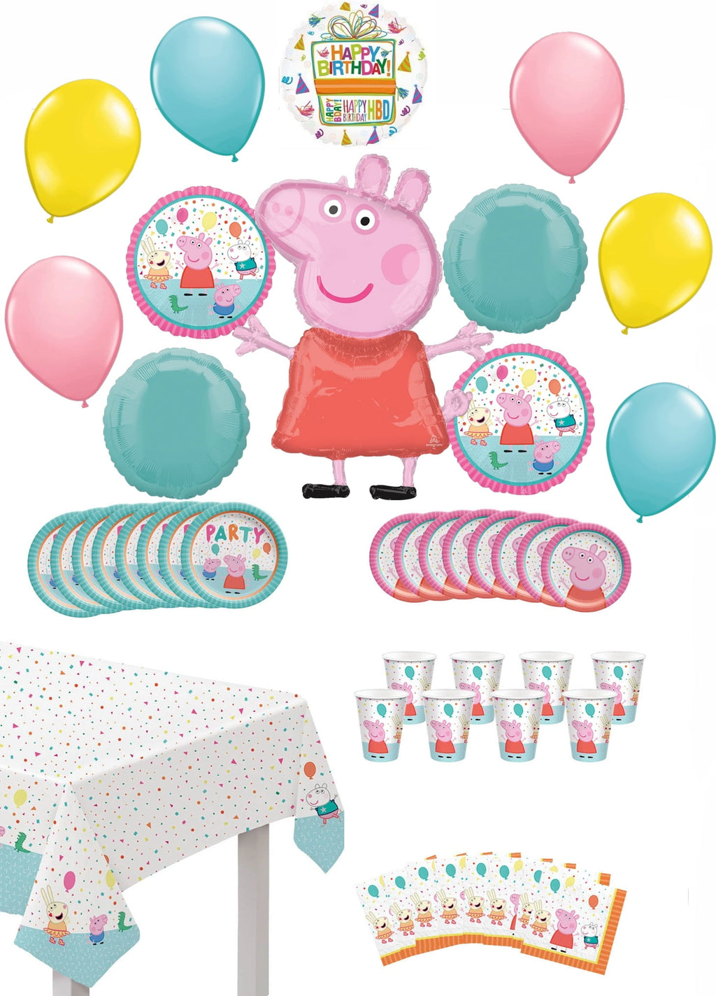 The Ultimate 8 Guest 53pc Peppa Pig Birthday Party Supplies and Balloon Decoration Kit