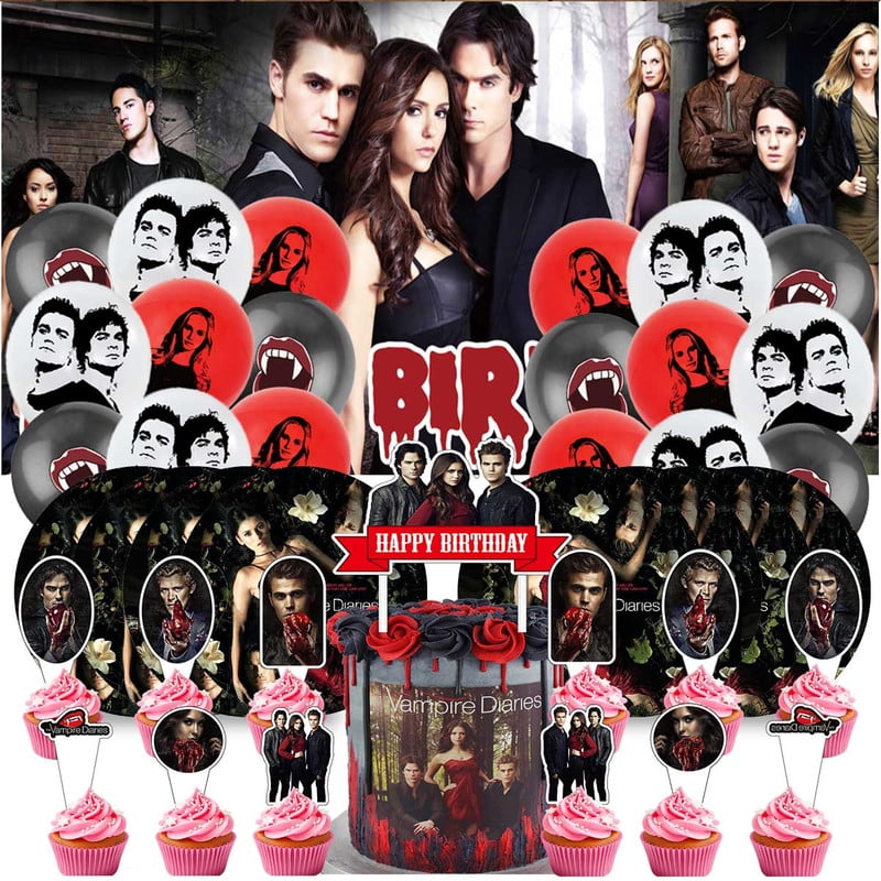 The Vampire Diaries Balloons Supplies Party Decor Plates Decorations Banner Cake Topper Tableware Banner Backdrop
