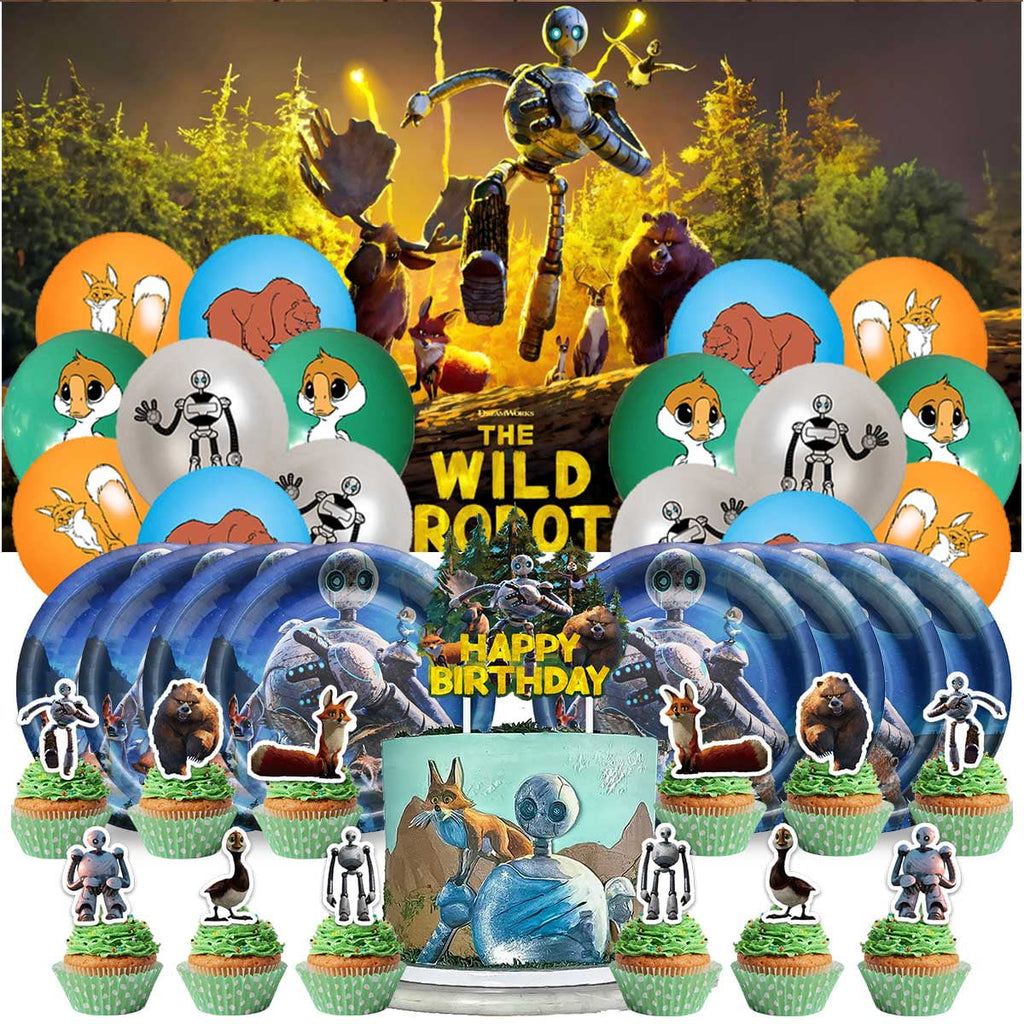 The Wild Robot Birthday Party Supplies Balloons Plates Decoration Cake Topper Decor Tableware Banner Backdrop