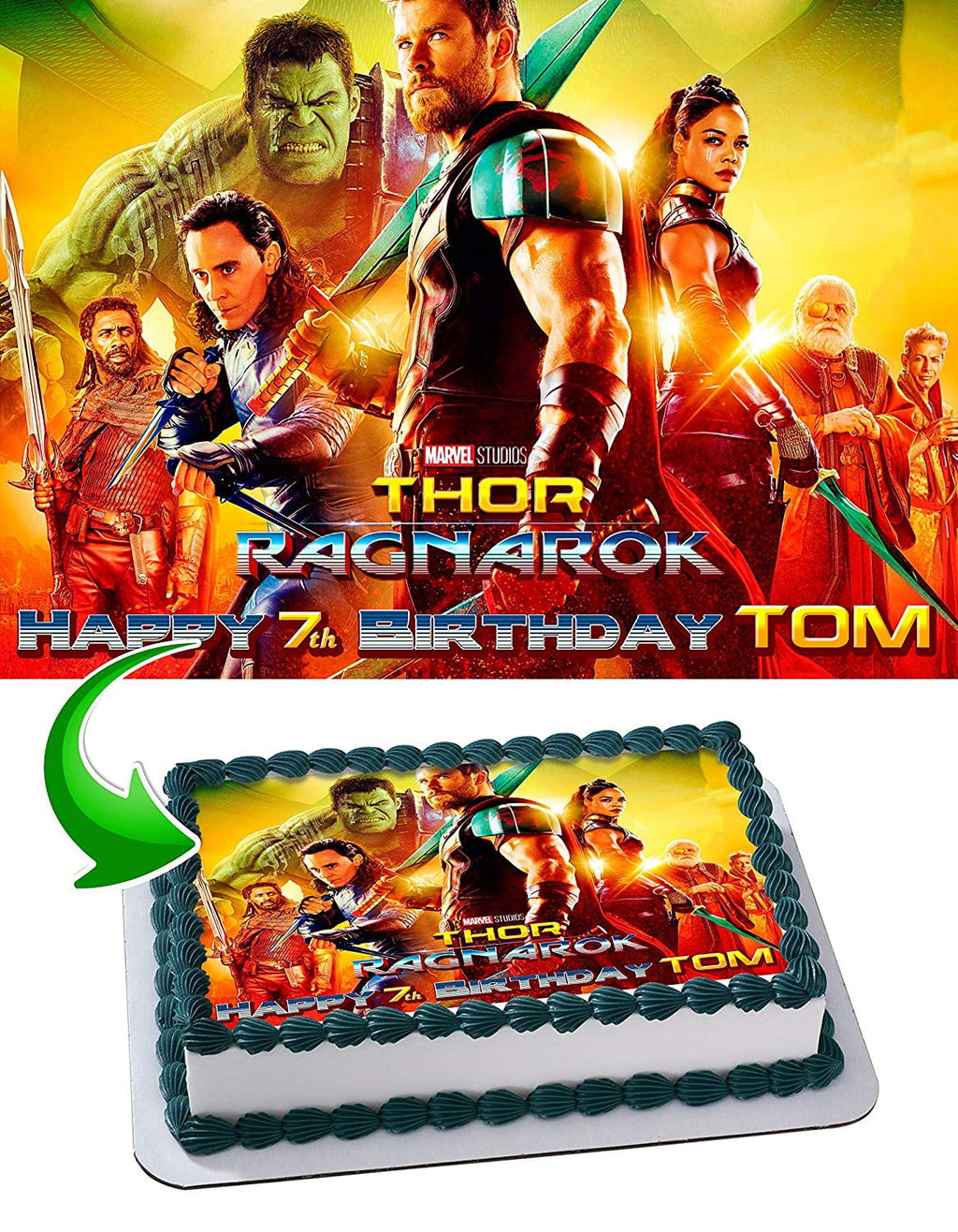 Thor Ragnarok - Edible Cake Topper - 11.7 x 17.5 Inches 1/2 Sheet rectangular