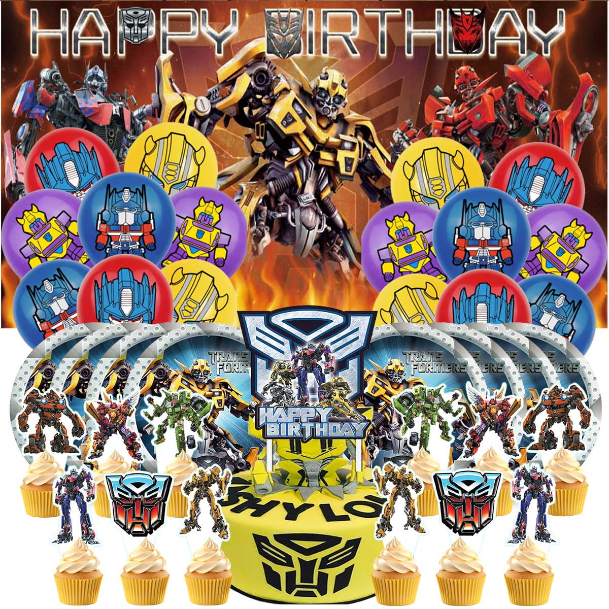 Transformer Birthday Party Supplies Balloons Plates Decoration Cake Topper Decor Tableware Banner Backdrop
