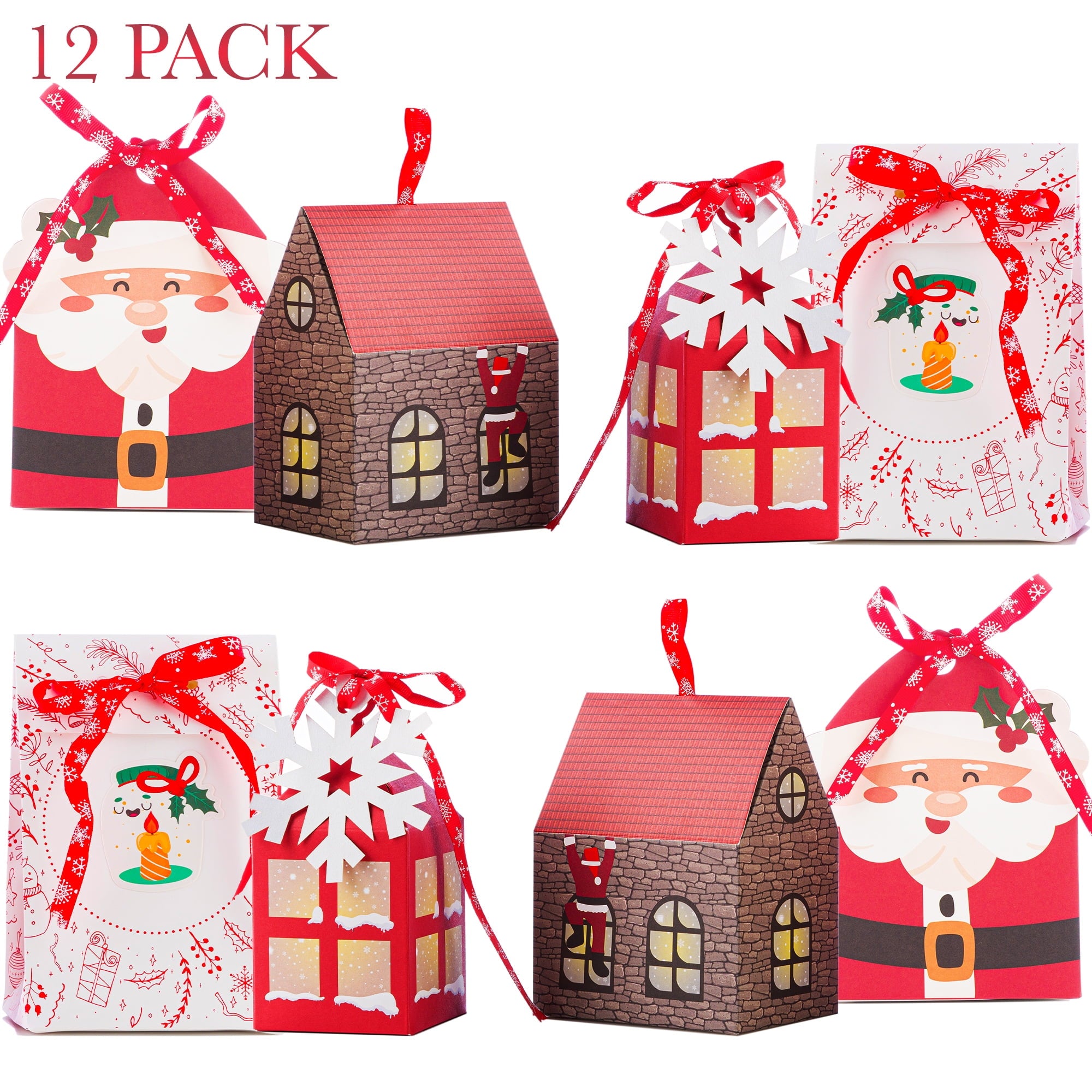 Trendazer 12 Pack Premium Christmas Party Paper Gift Bag with Special Design Multicolor