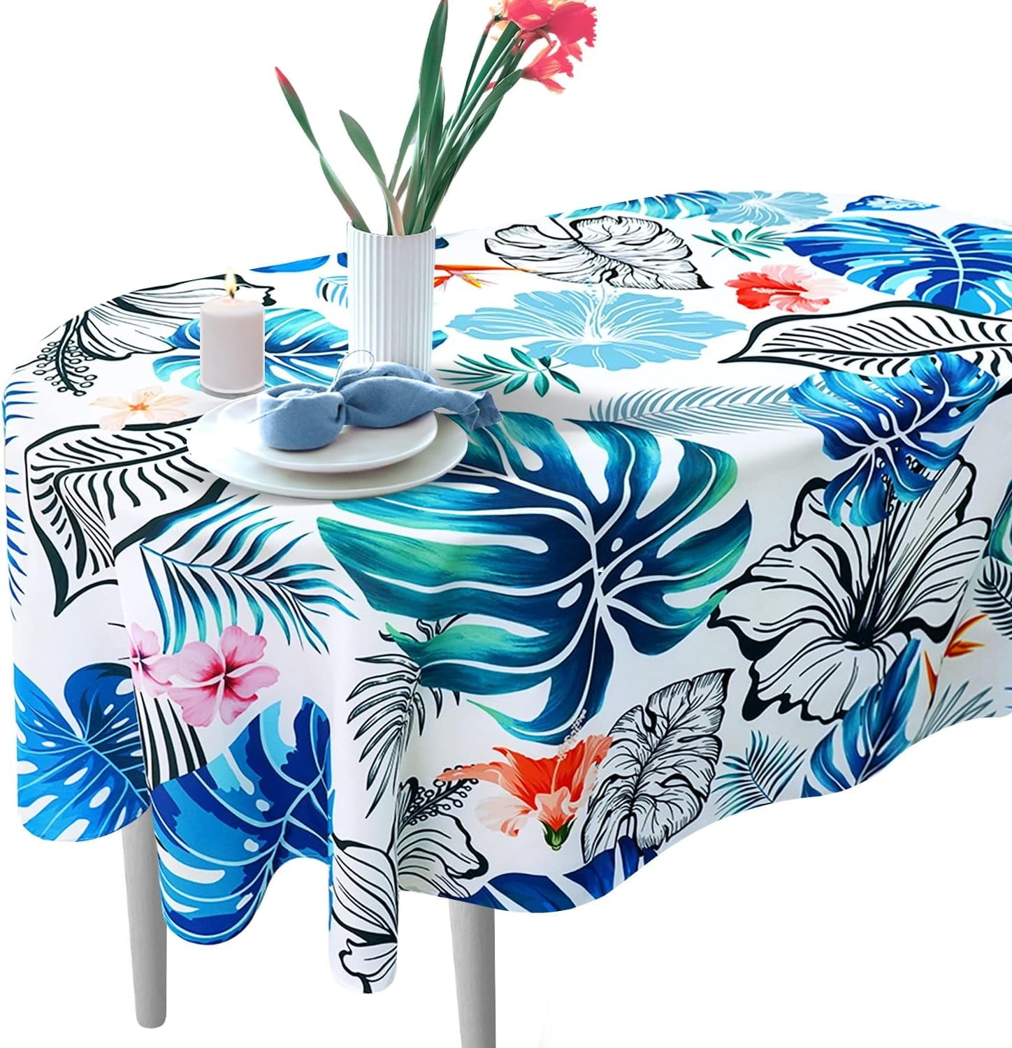 Daisy Floral Oval Tablecloth 60 x 84, Yellow White Floral Spring Tablecloth Table Cover, Elegant Country Table Cloths for Parties, Kitchen Dining Table,Polyester Fabric Flower Tablecloth, Daisy Decor