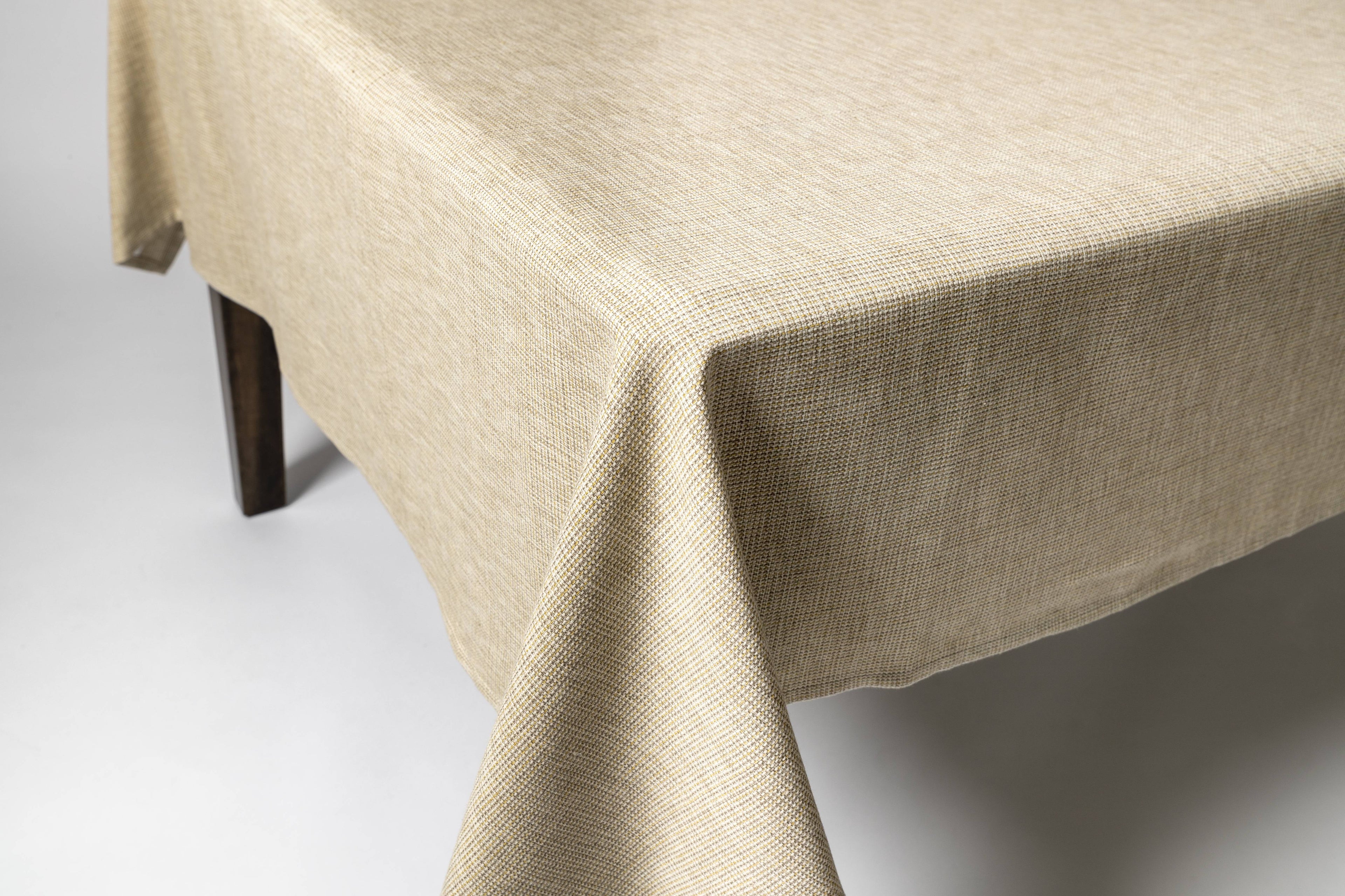 Tweed Tablecloth, 100% Cotton, 52" X 70", Taupe/Green