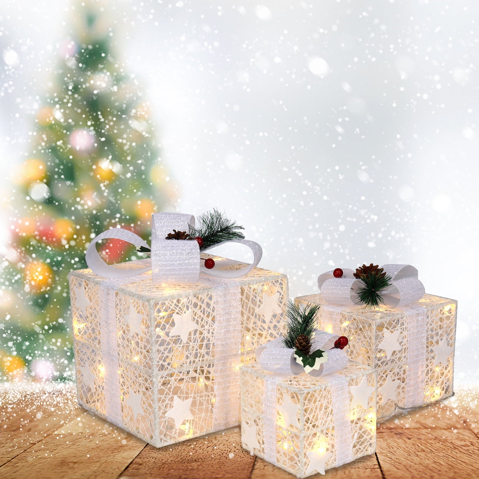 UBesGoo Christmas Decoration 3pcs Lighted Gift Boxes Decorations 60LED Lights,Light Up Gift Boxes for Christmas,Yard,Home,Indoor Outdoor Decor