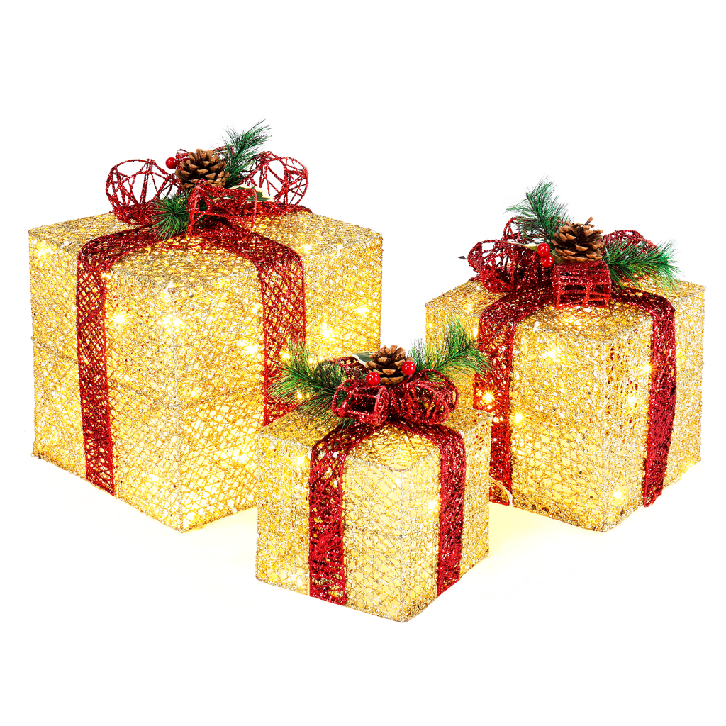 UBesGoo 3pcs Christmas Decoration Gift Boxes Decor for Christmas Tree,Xmas Christmas Tree - Golden