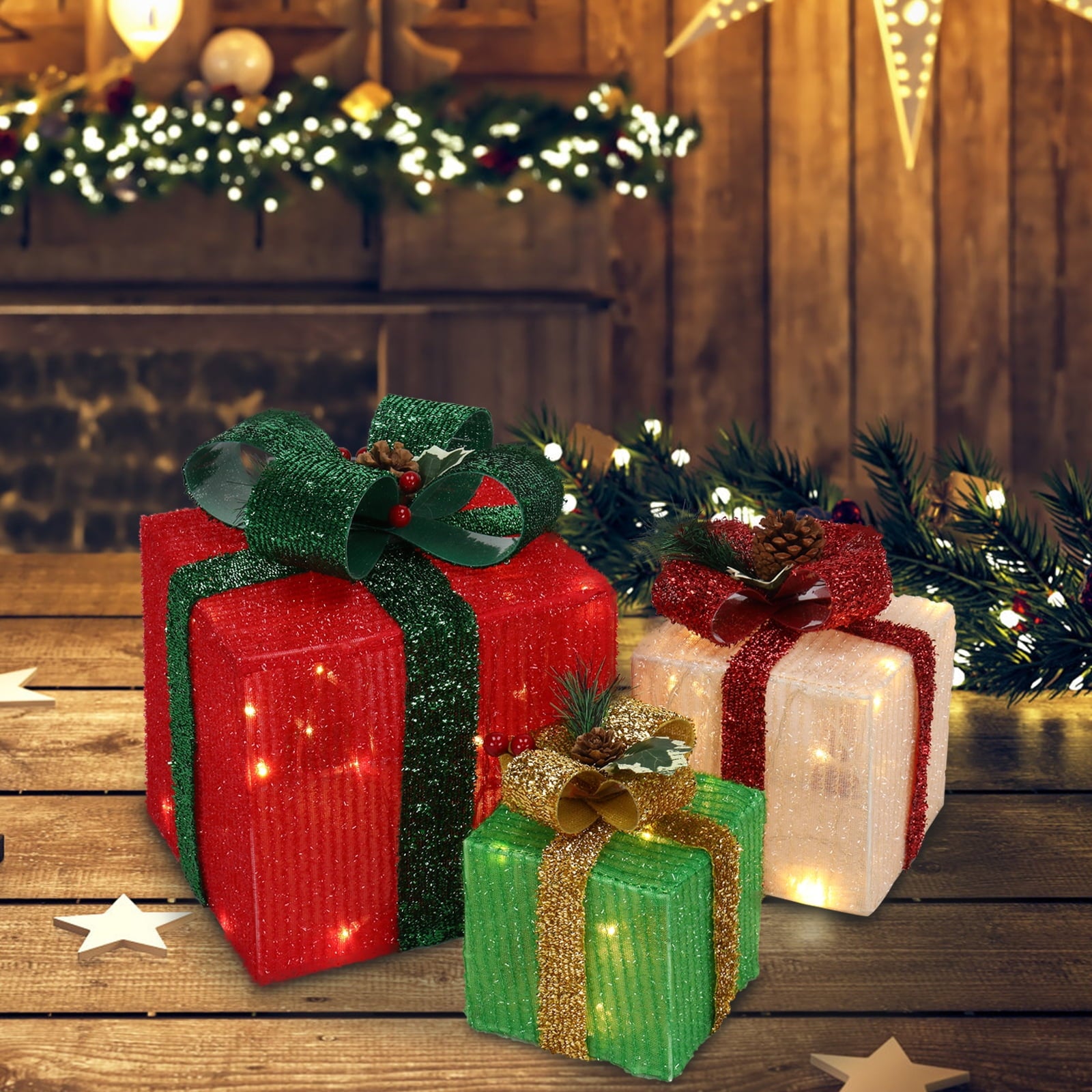 UBesGoo Christmas Decoration 3pcs Lighted Gift Boxes Decorations 60LED Lights,Light Up Gift Boxes for Christmas,Yard,Home,Indoor Outdoor Decor