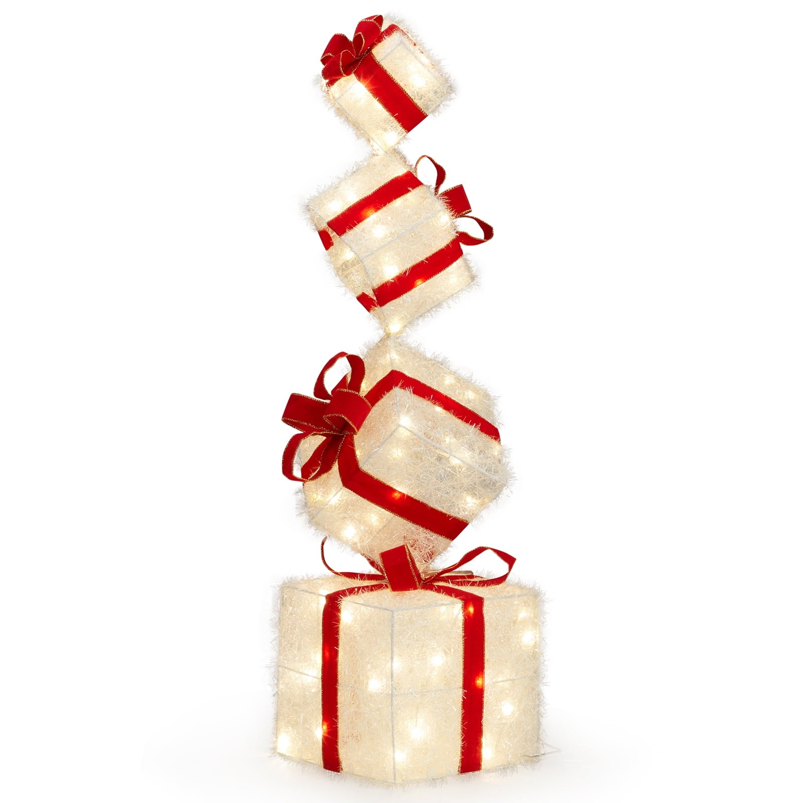 UBesGoo Glitter Accented Gift Box for Indoor or Outdoor Decoration,Vertical 4 Level Gift Box