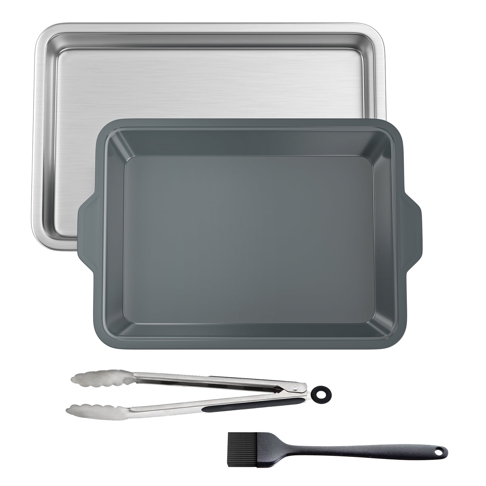 UPTRUST Food Prep BBQ Tray, Grilling Prep and Serve Trays with Silicone Marinade Container for Marinating Meat and Stainless Steel Serving Platter for all your Grilled Barbecue, Grilling Gifts for Men