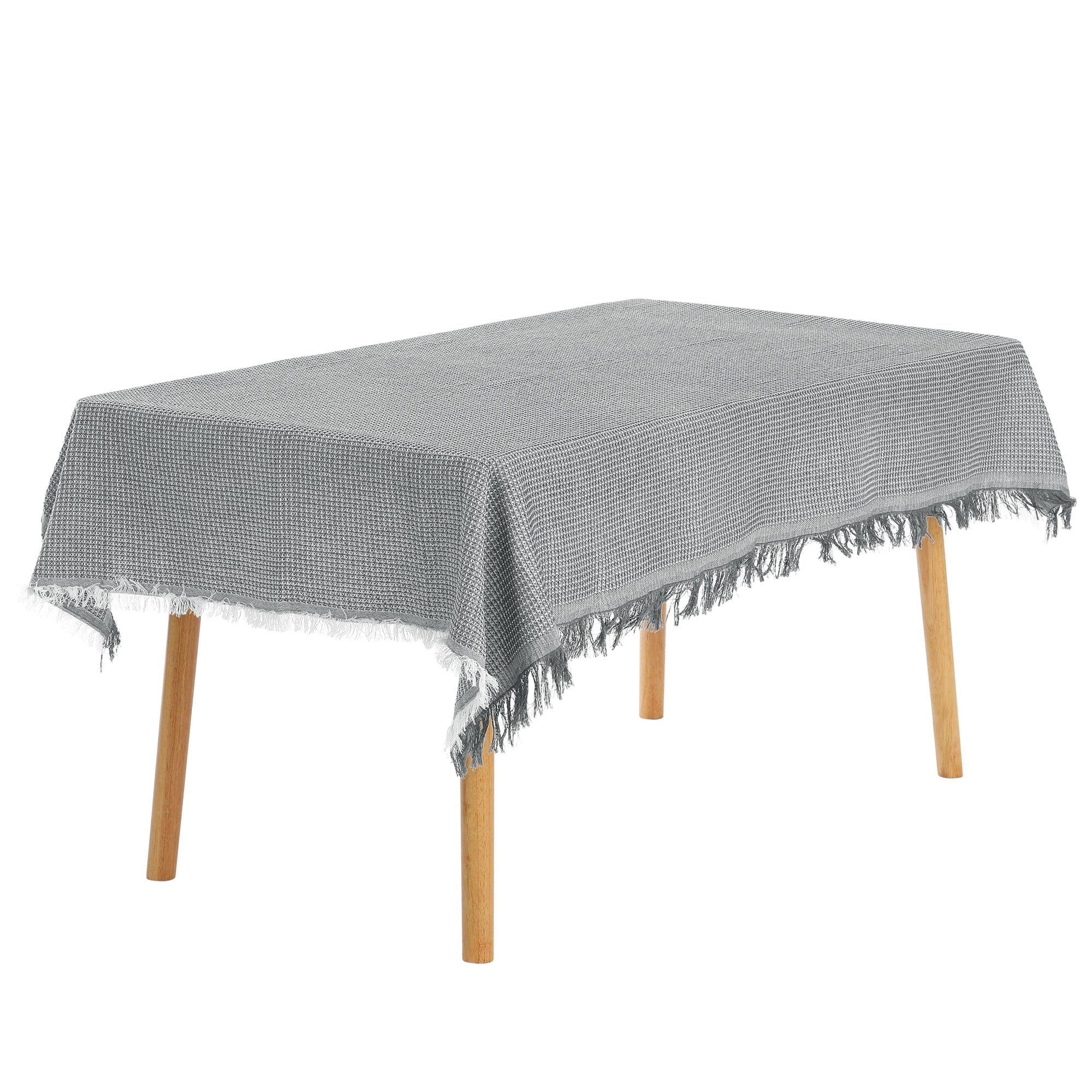 Unique Bargains Rectangle Cotton Linen Table Cover with Tassels for Dining Table White 51"x71"