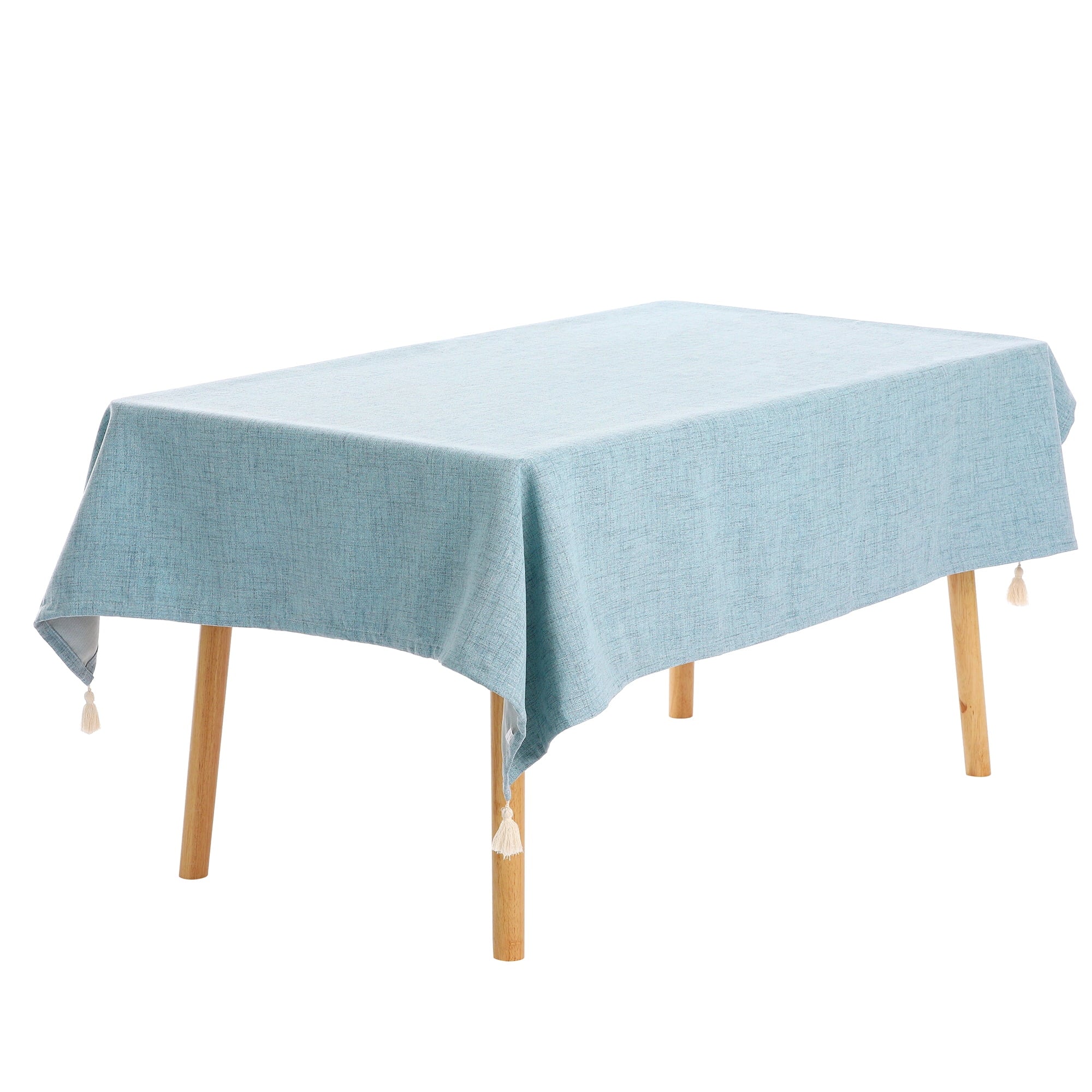 Unique Bargains Rectangle Tablecloth with Fringe for Indoor Outdoor Light Blue 47"x67"